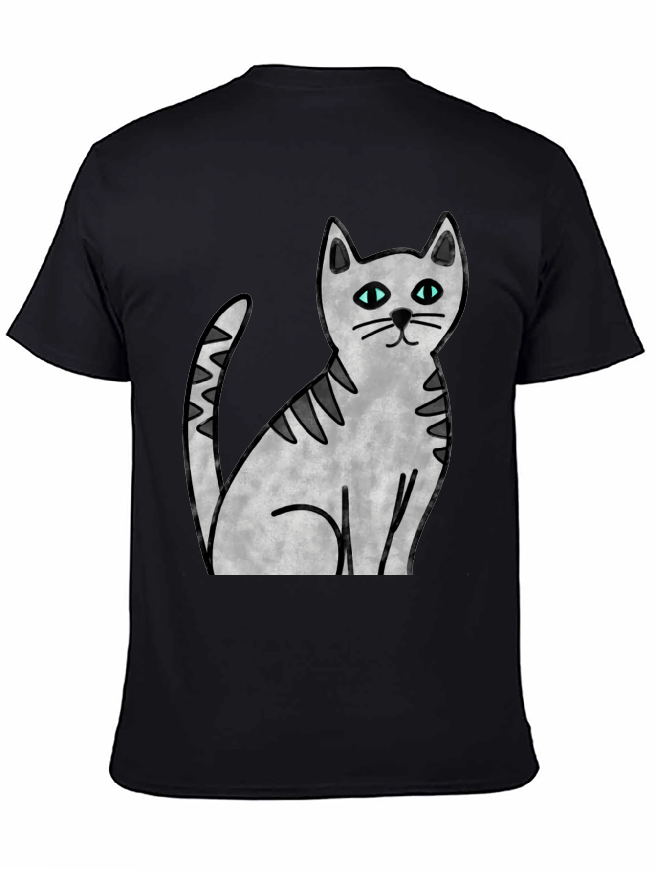 Cute Cat Graphic Print Black T-Shirt
