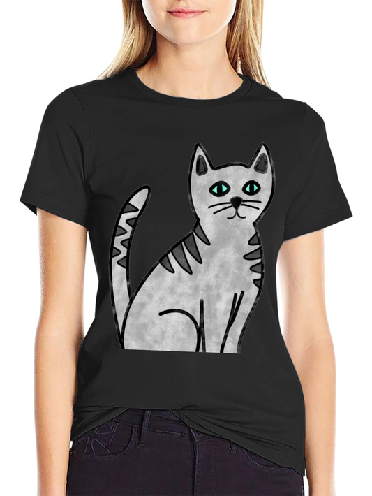 Cute Cat Graphic Print Black T-Shirt