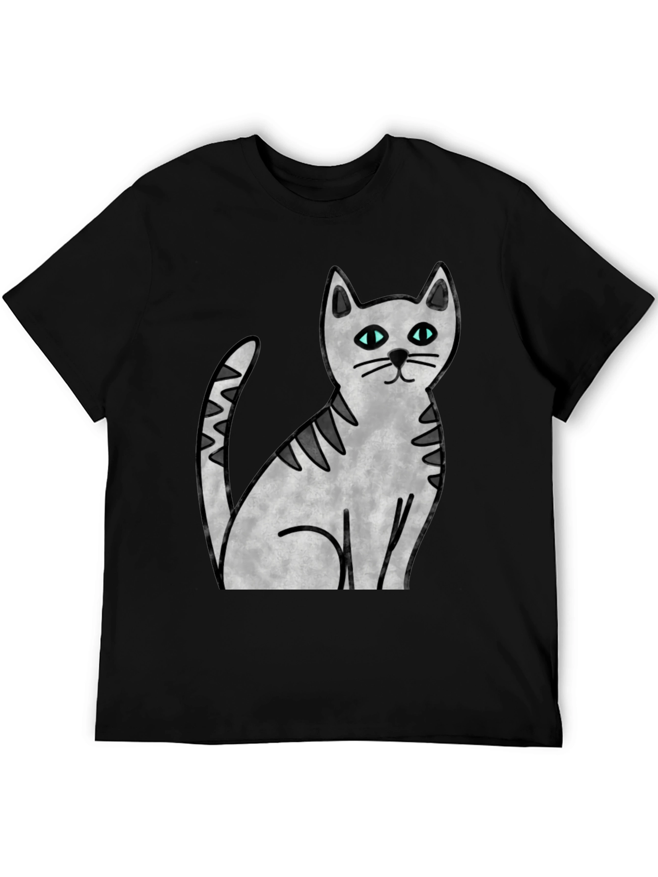 Cute Cat Graphic Print Black T-Shirt