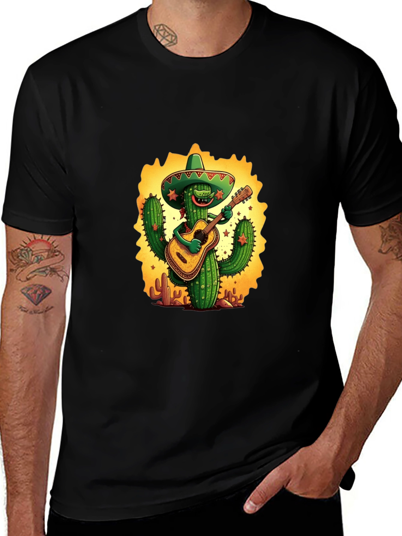 Cactus Guitarist Graphic Tee - Black T-Shirt