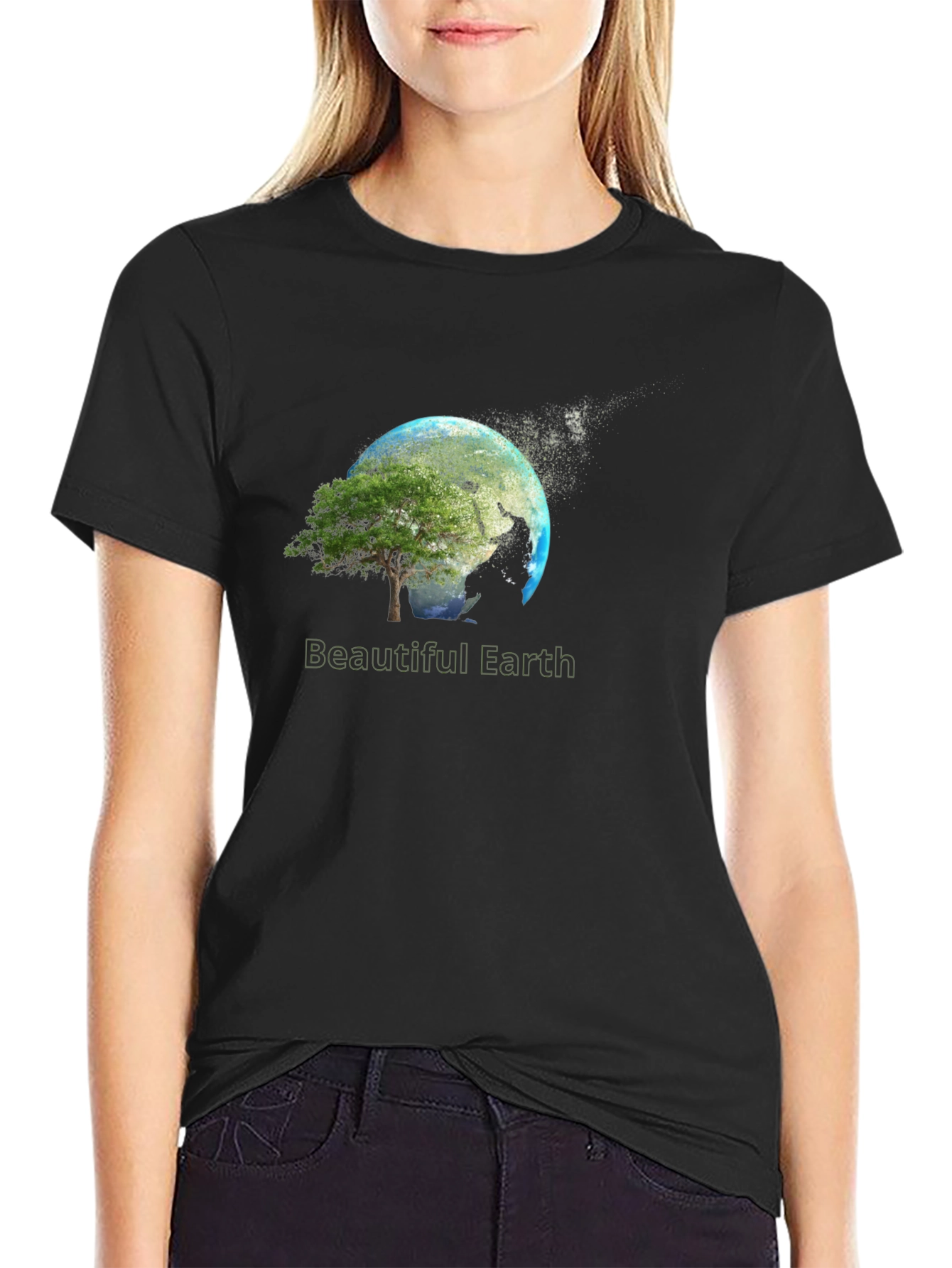 Beautiful Earth Graphic Print Black T-Shirt
