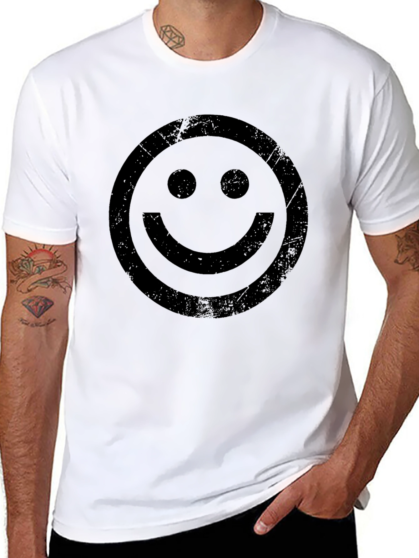 Distressed Smiley Face Graphic T-Shirt
