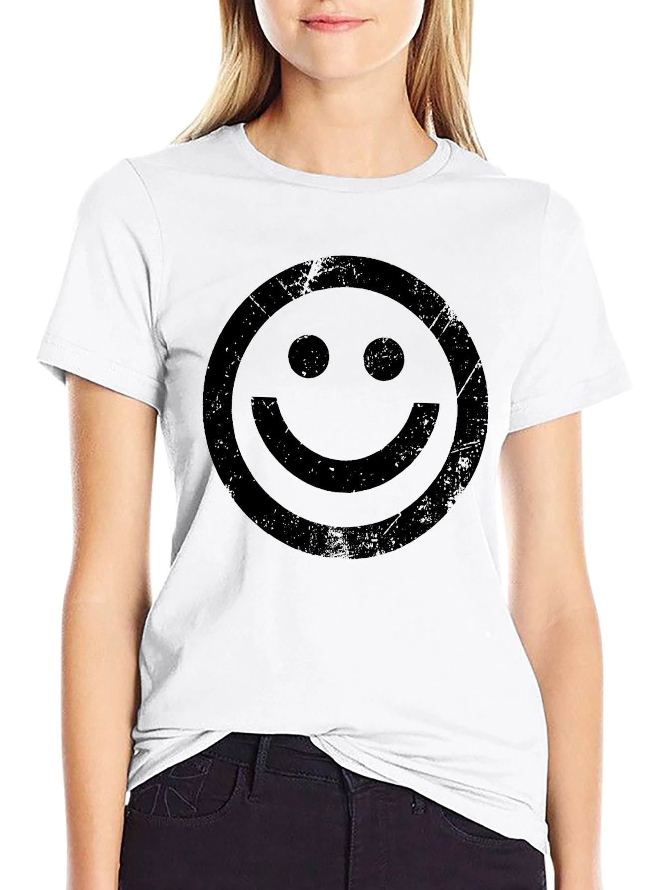 Distressed Smiley Face Graphic T-Shirt