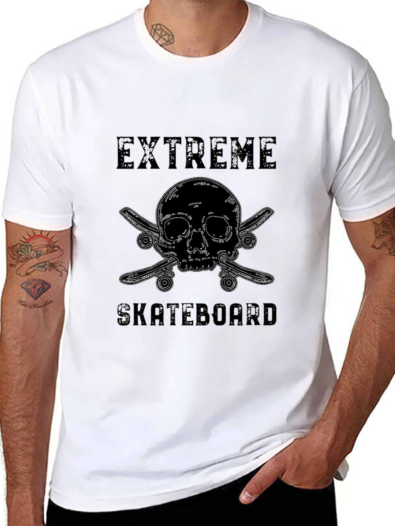 Extreme Skateboard Skull Graphic Black T-Shirt
