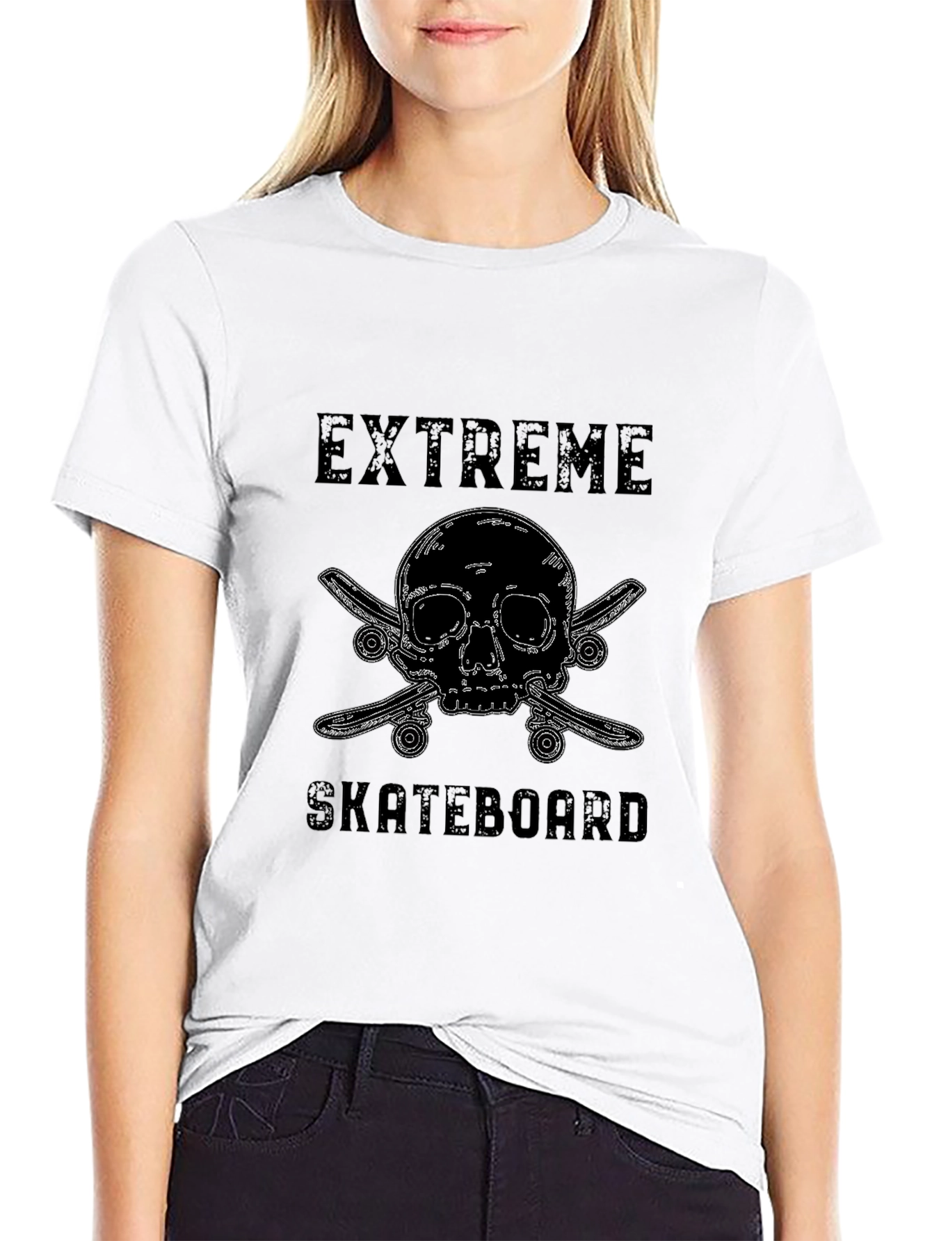Extreme Skateboard Skull Graphic Black T-Shirt
