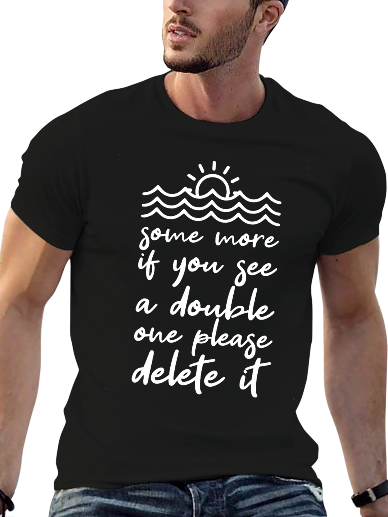 Humorous Wave Design Black T-Shirt