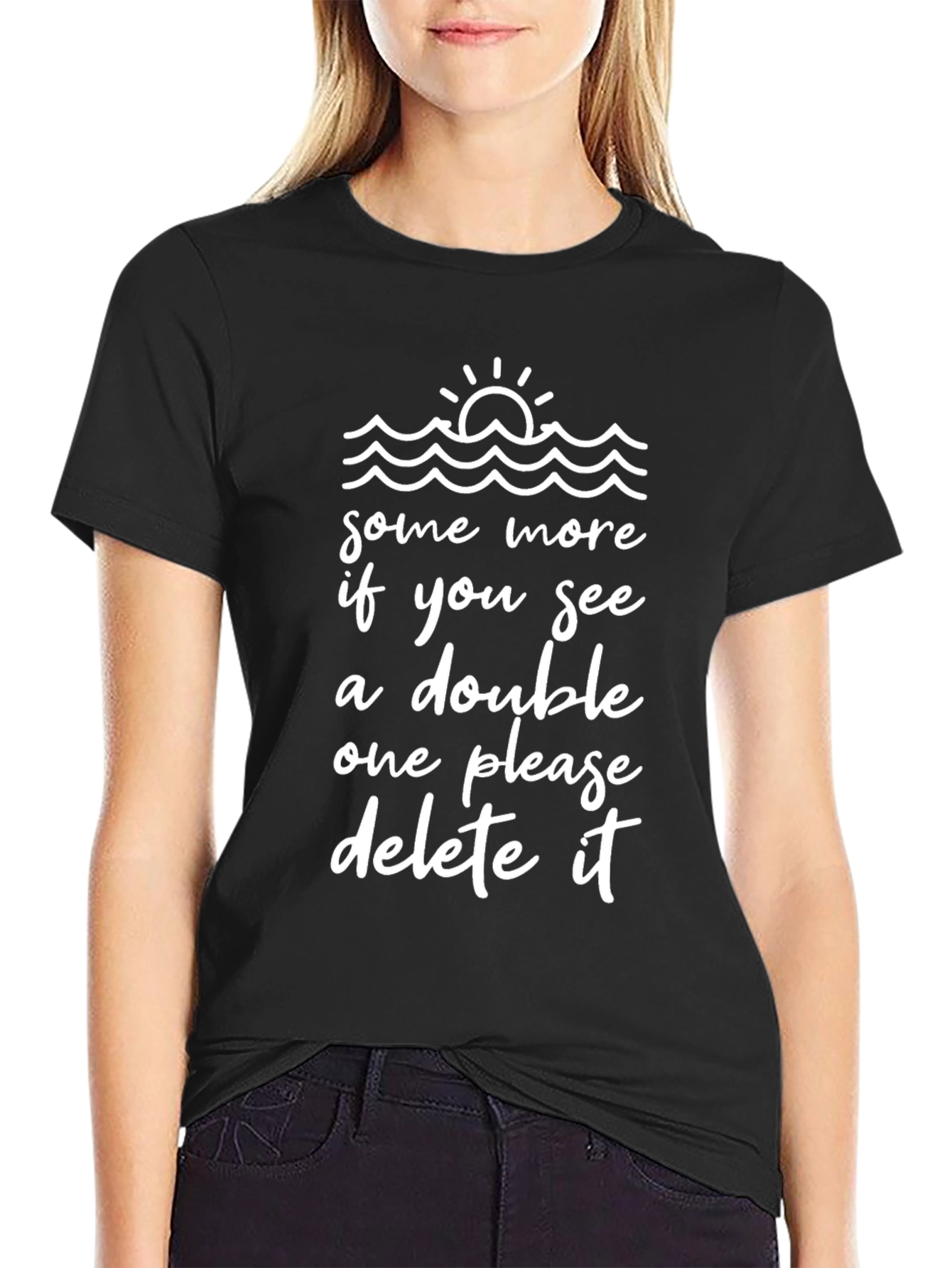 Humorous Wave Design Black T-Shirt