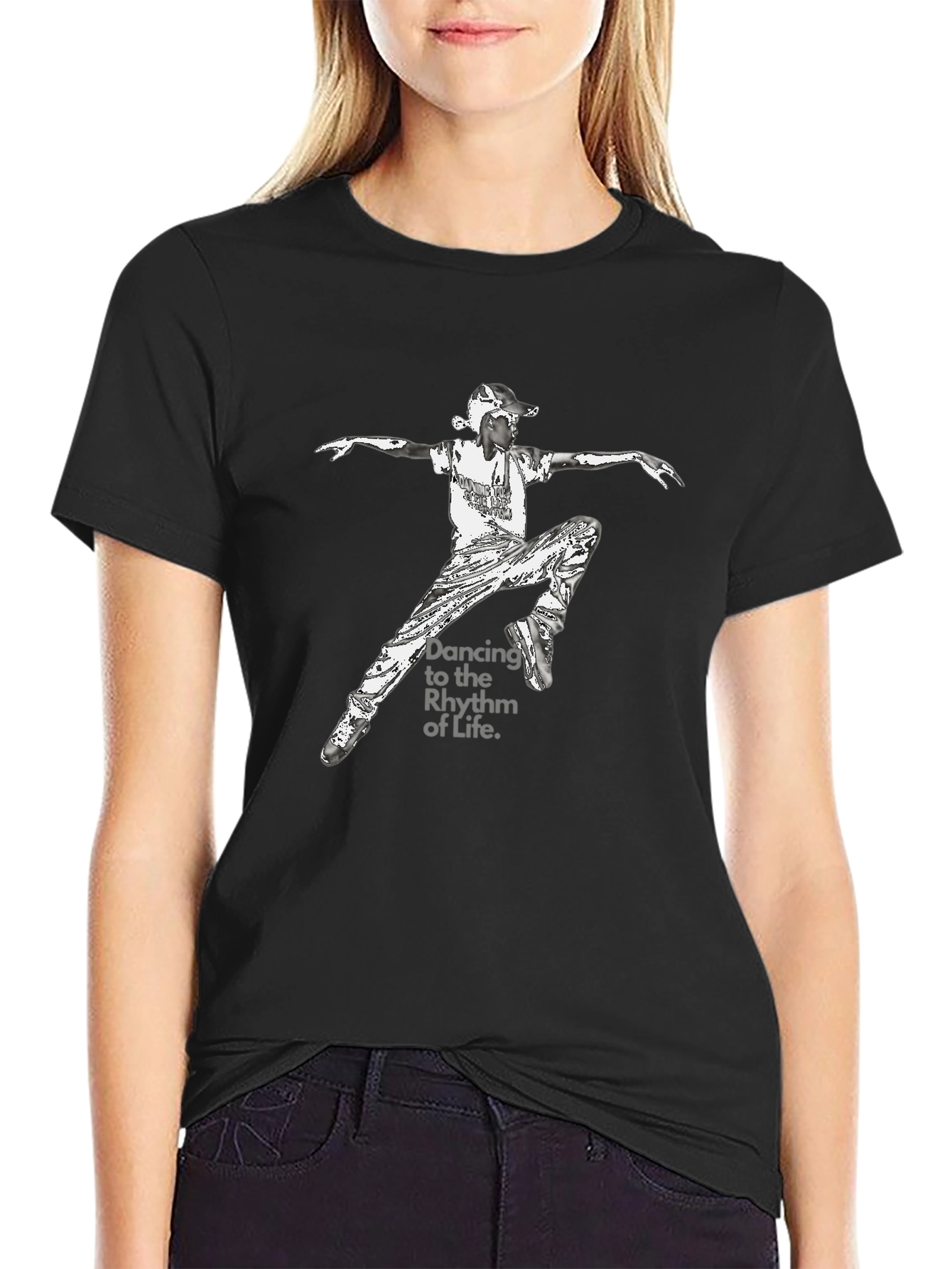 Dancing Rhythm Graphic Black Tee