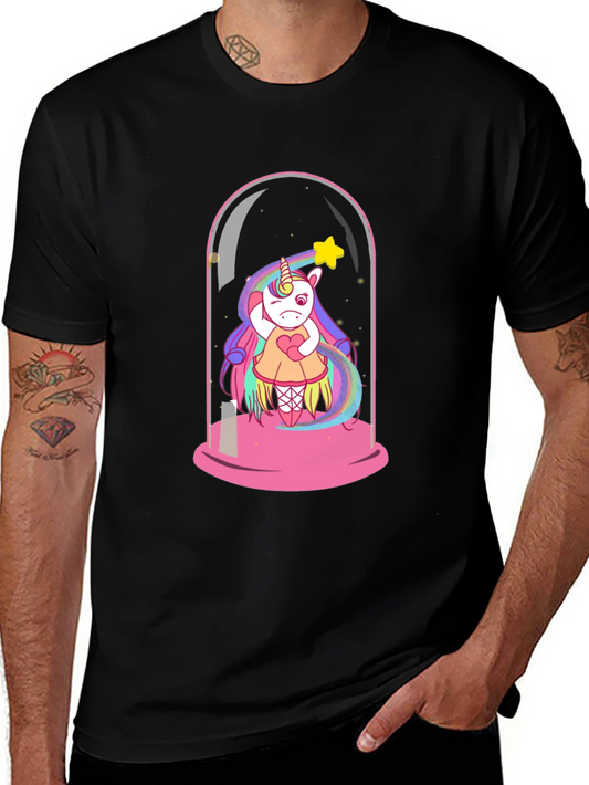 Unicorn in Dome Graphic Tee - Whimsical Black T-Shirt
