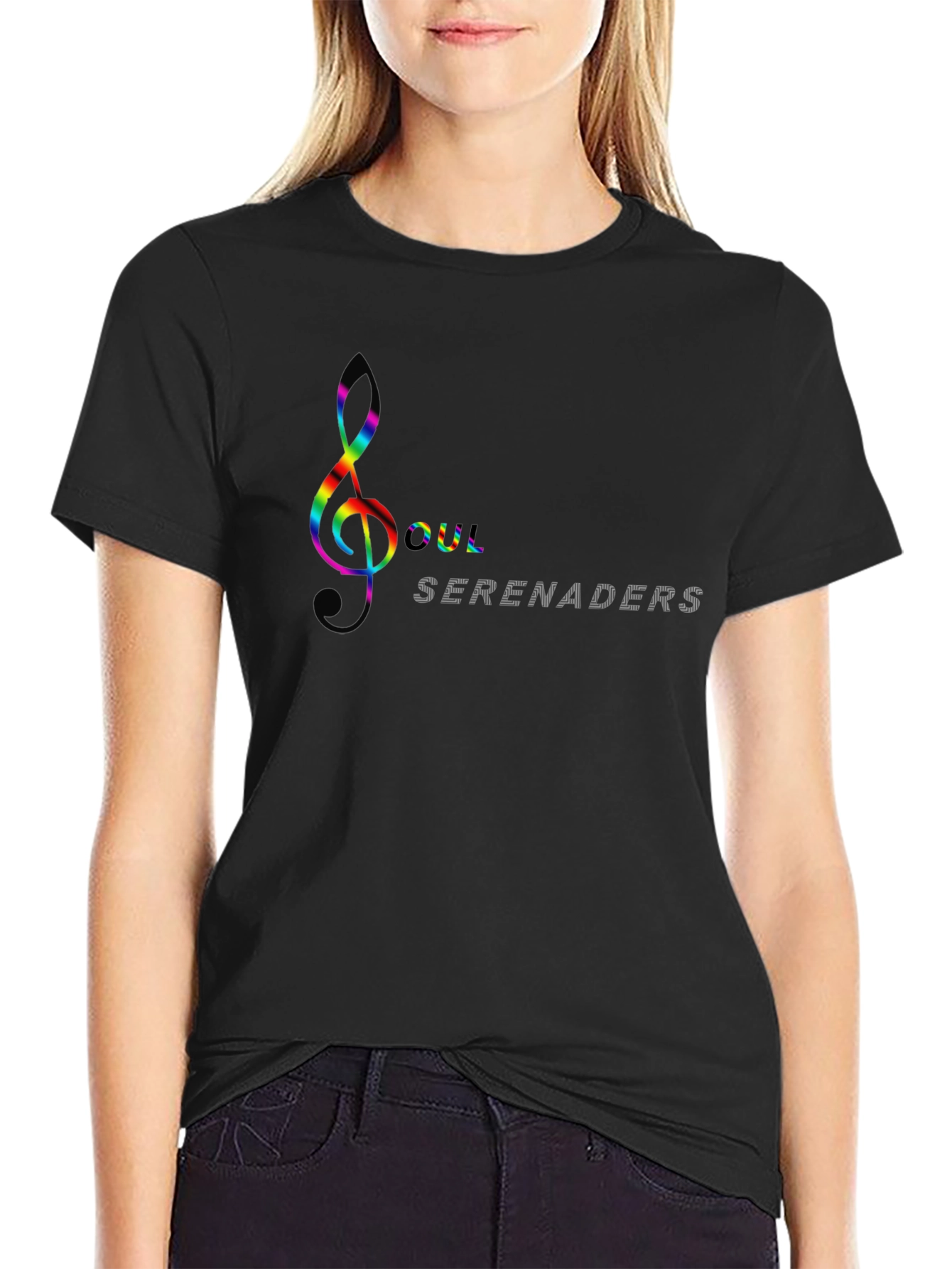 Soul Seranaders Rainbow Music Note Black T-Shirt