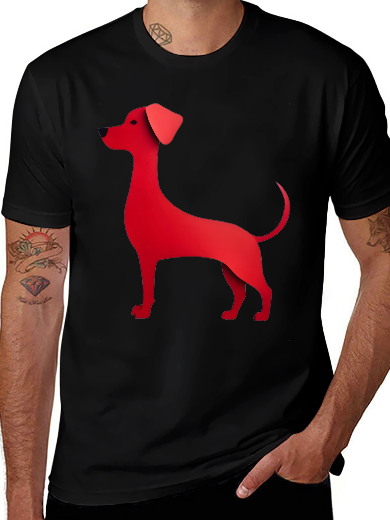 Red Dog Graphic Tee - Black Cotton Blend T-Shirt