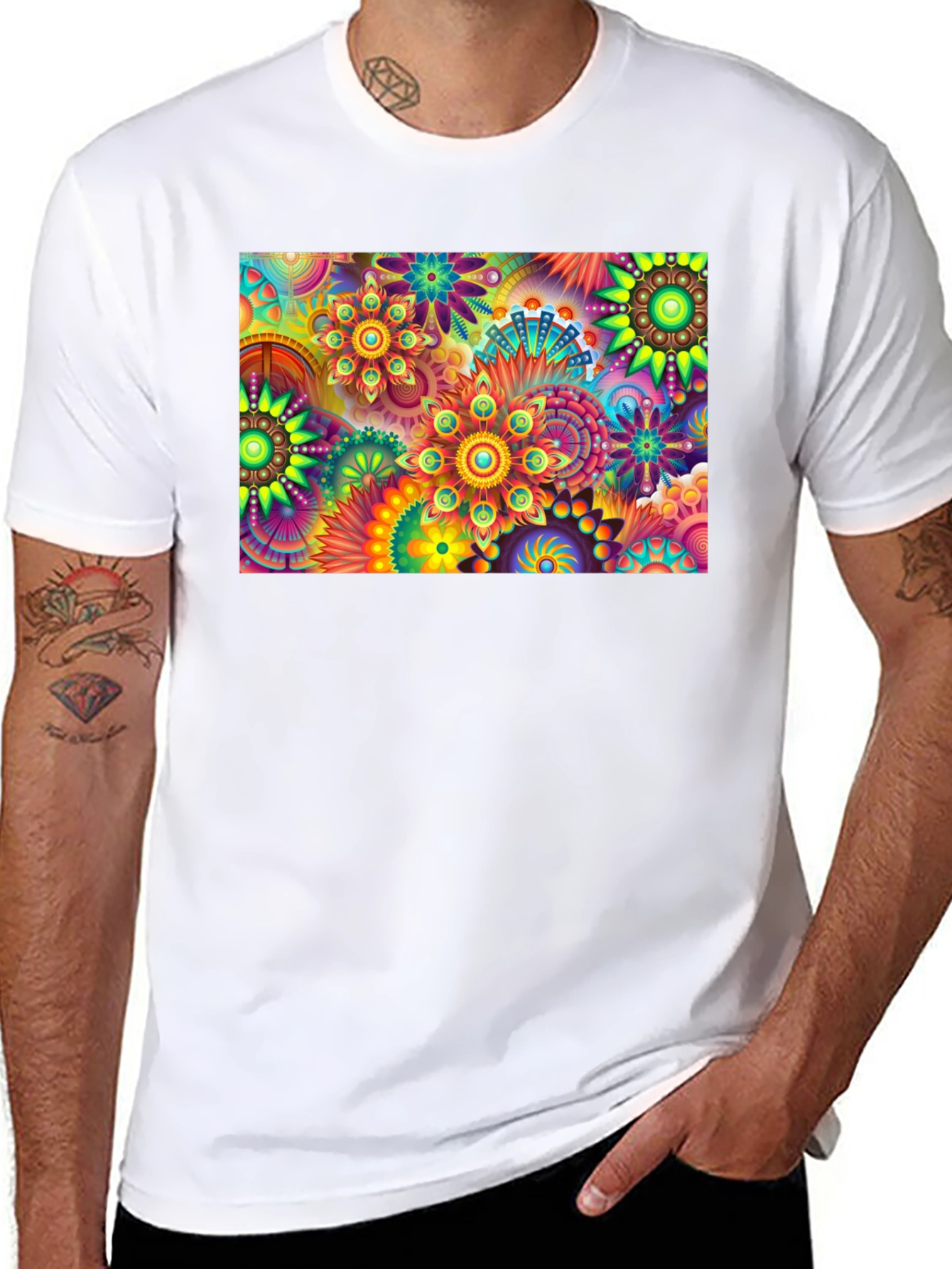Vibrant Floral Print Black T-Shirt