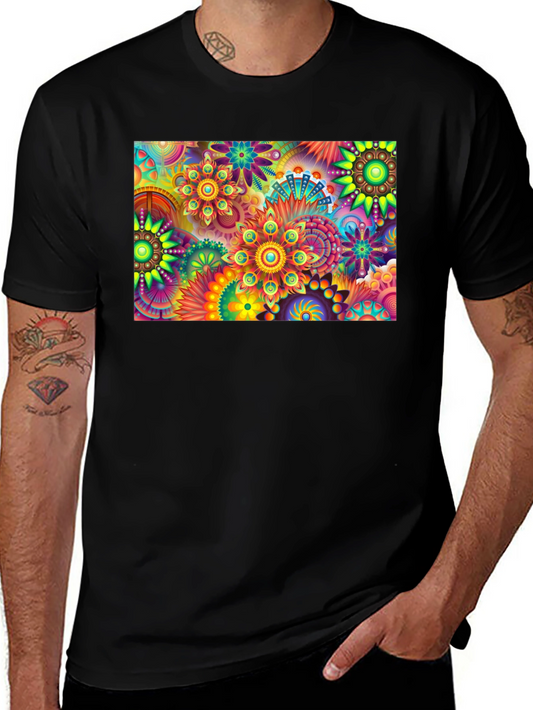 Vibrant Floral Print Black T-Shirt