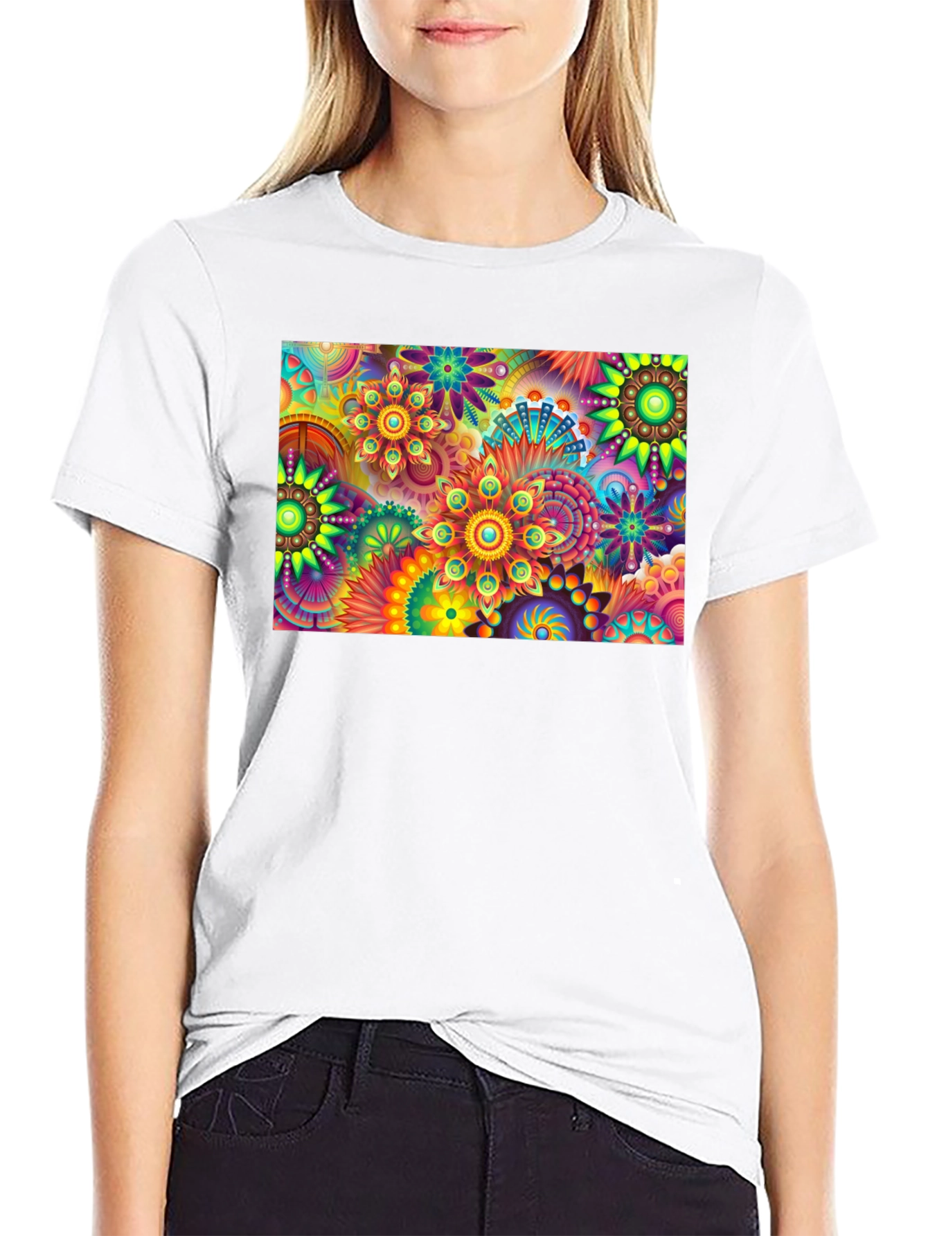 Vibrant Floral Print Black T-Shirt