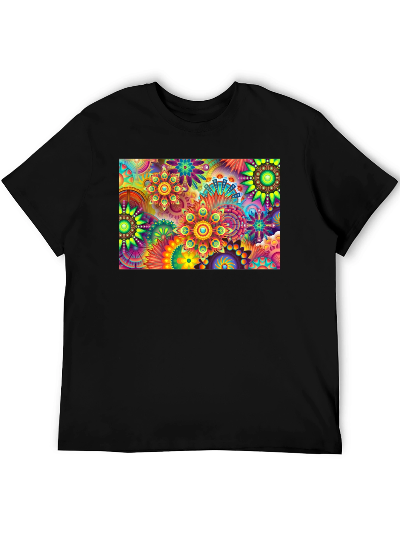 Vibrant Floral Print Black T-Shirt