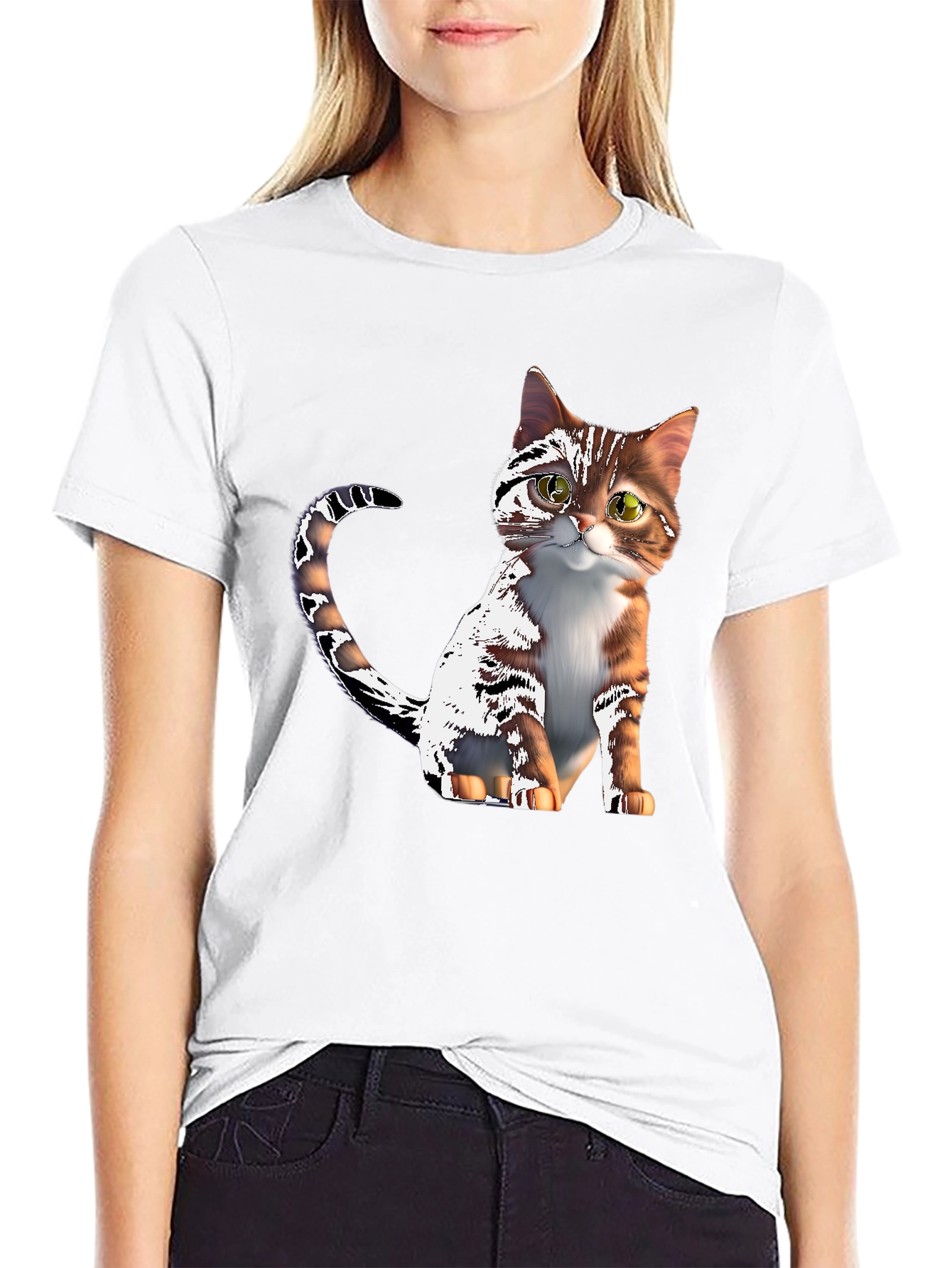 Cute Cartoon Cat Graphic T-Shirt