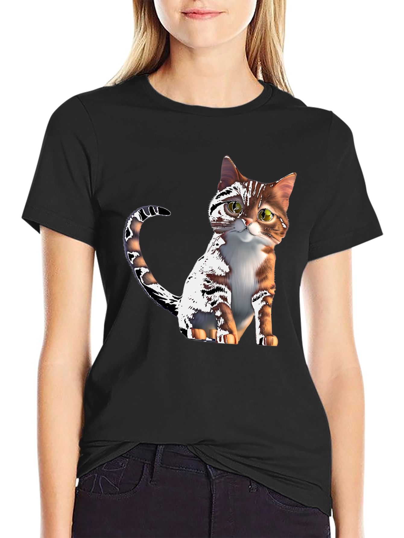 Cute Cartoon Cat Graphic T-Shirt