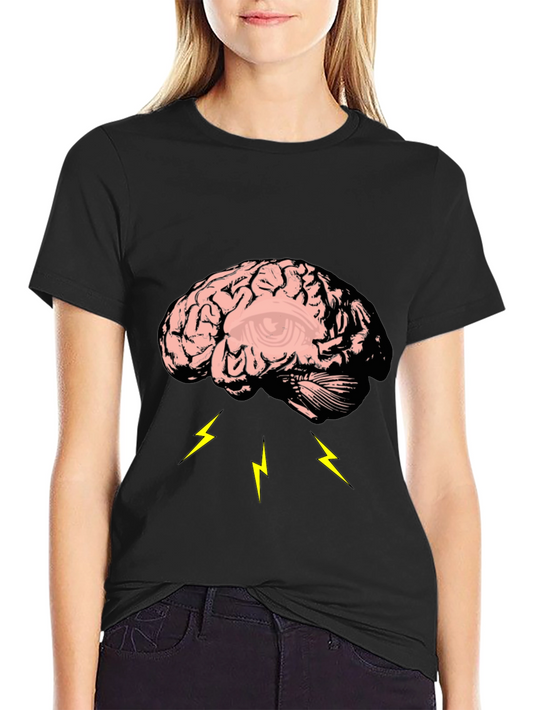 Brain Lightning Graphic Tee - Black Cotton T-Shirt