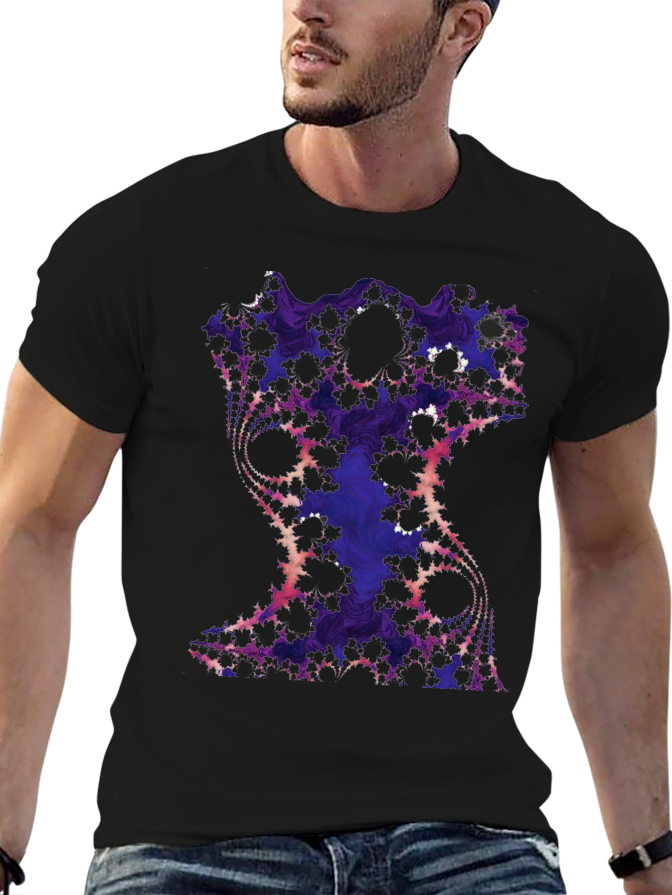 Fractal Art Graphic Tee - Black Cotton Blend
