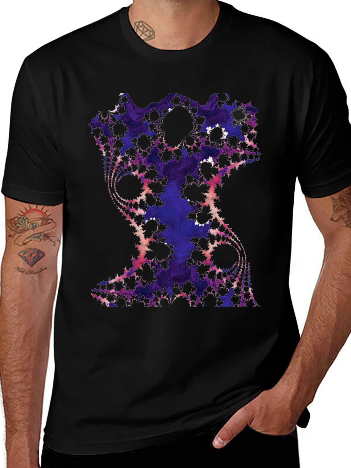 Fractal Art Graphic Tee - Black Cotton Blend