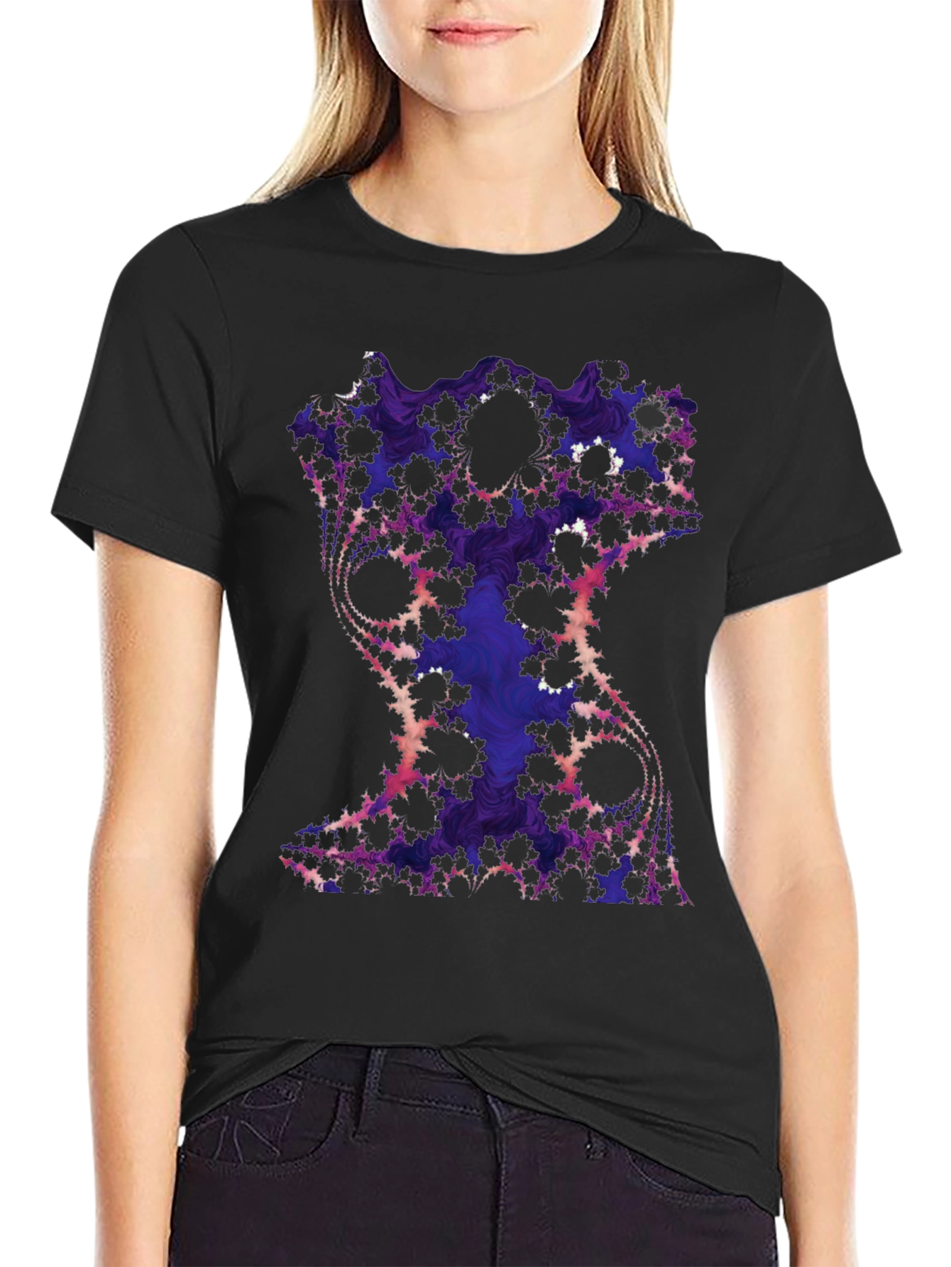 Fractal Art Graphic Tee - Black Cotton Blend