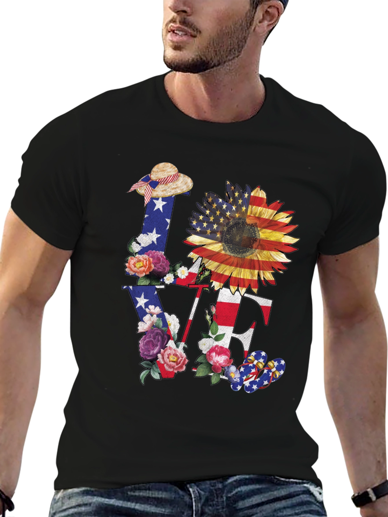 Patriotic Sunflower LOVE Graphic Tee