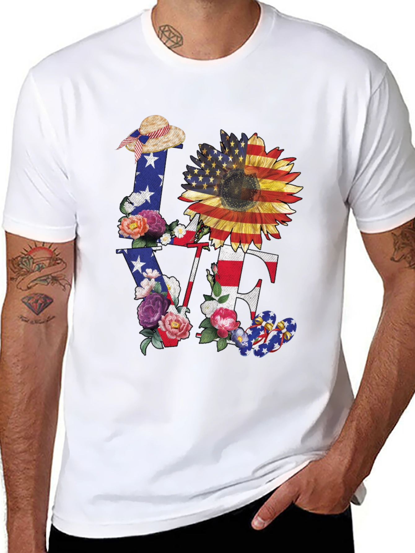 Patriotic Sunflower LOVE Graphic Tee