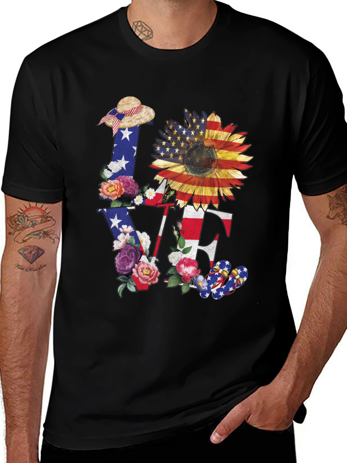 Patriotic Sunflower LOVE Graphic Tee
