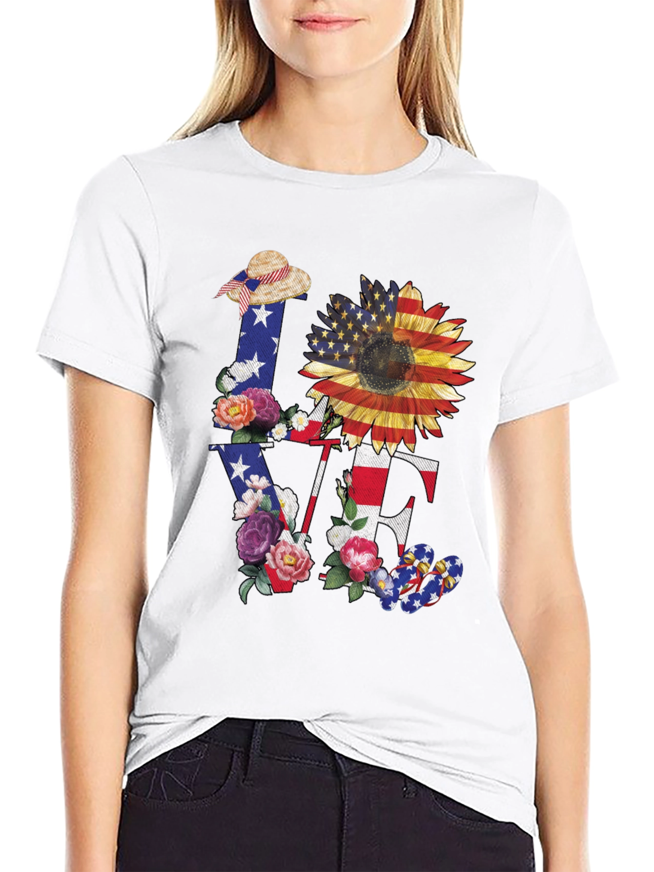 Patriotic Sunflower LOVE Graphic Tee
