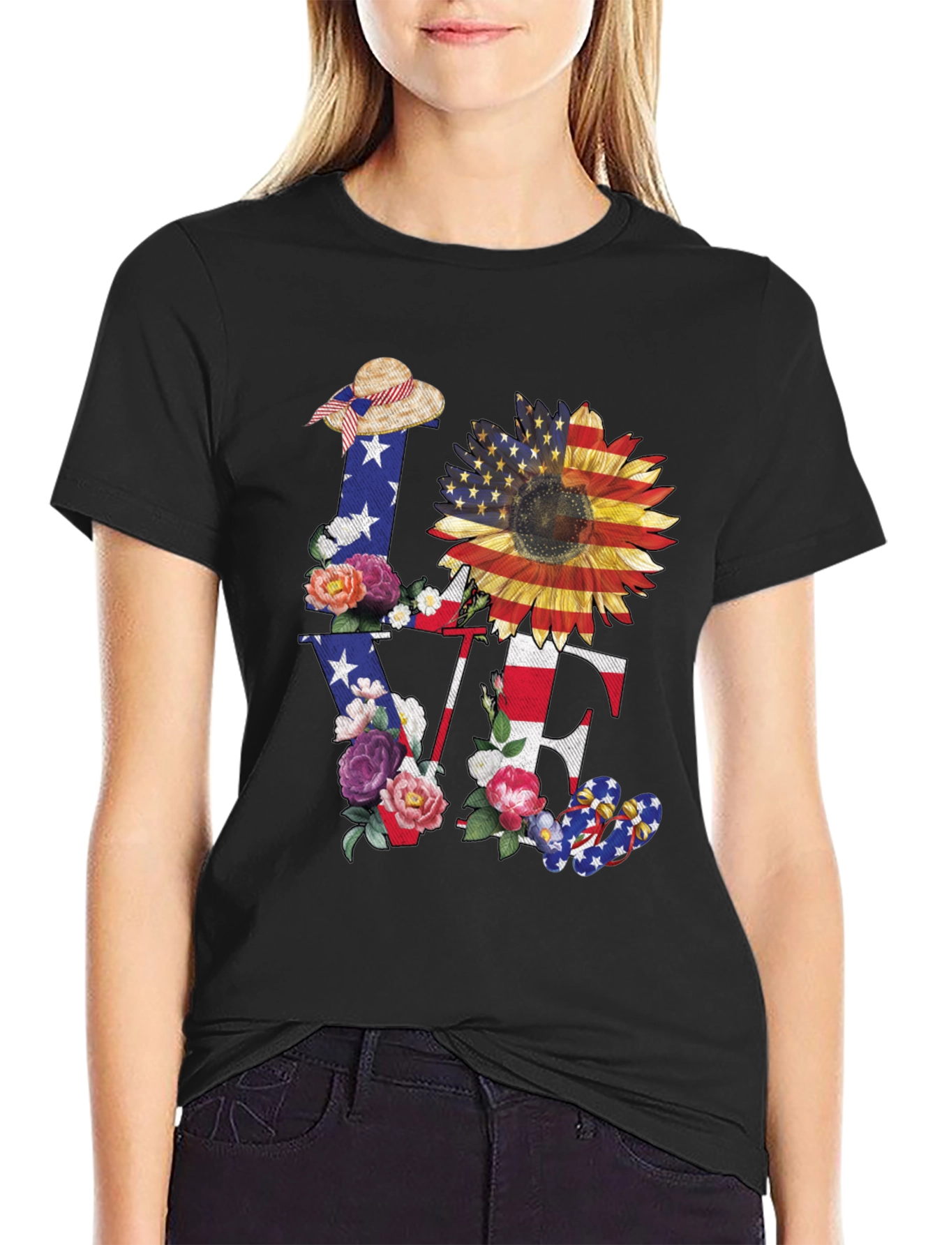 Patriotic Sunflower LOVE Graphic Tee