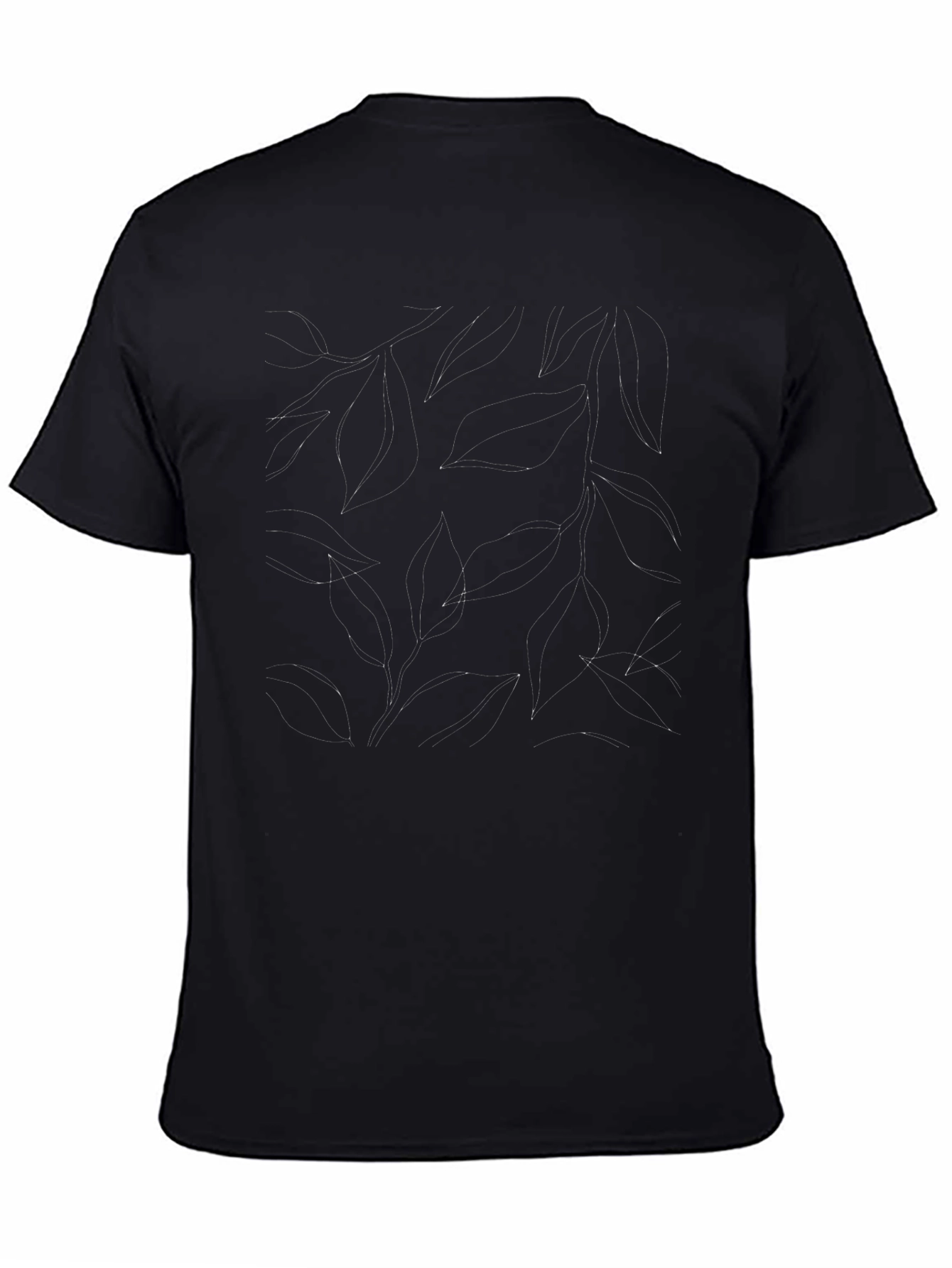 Elegant Black Leaf Print Crew Neck T-Shirt