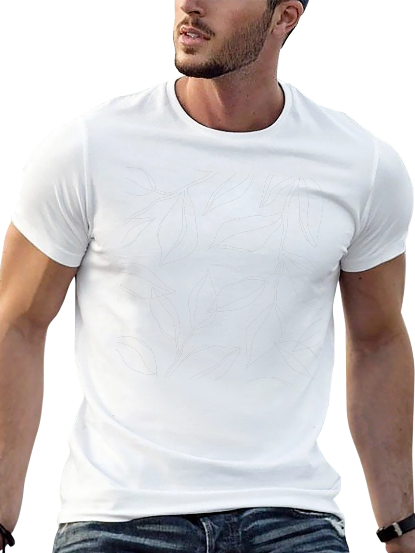 Elegant Black Leaf Print Crew Neck T-Shirt
