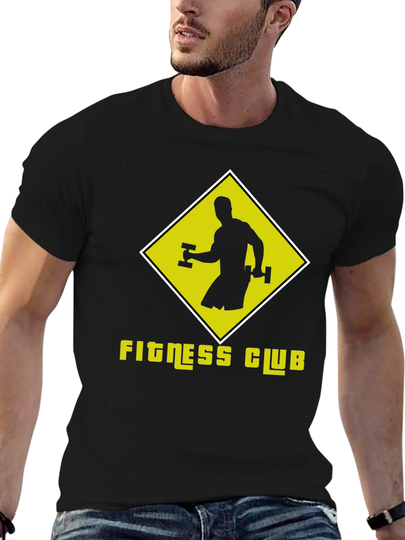 Fitness Club Graphic Tee - Black Cotton T-Shirt