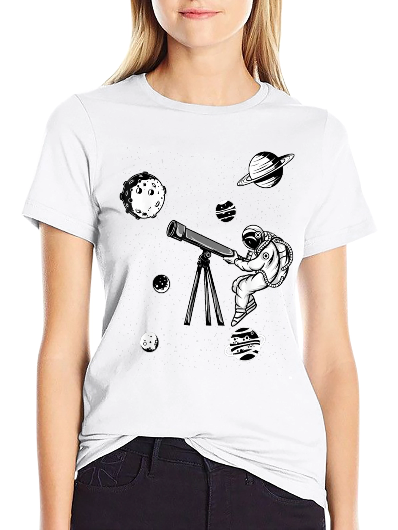 Astronaut Telescope Graphic Tee - Space Exploration