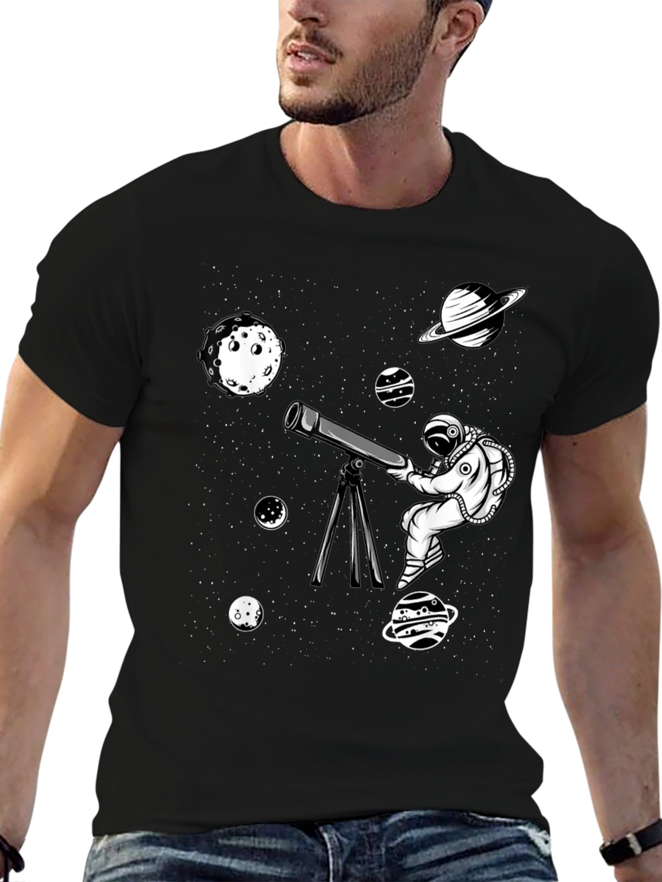 Astronaut Telescope Graphic Tee - Space Exploration