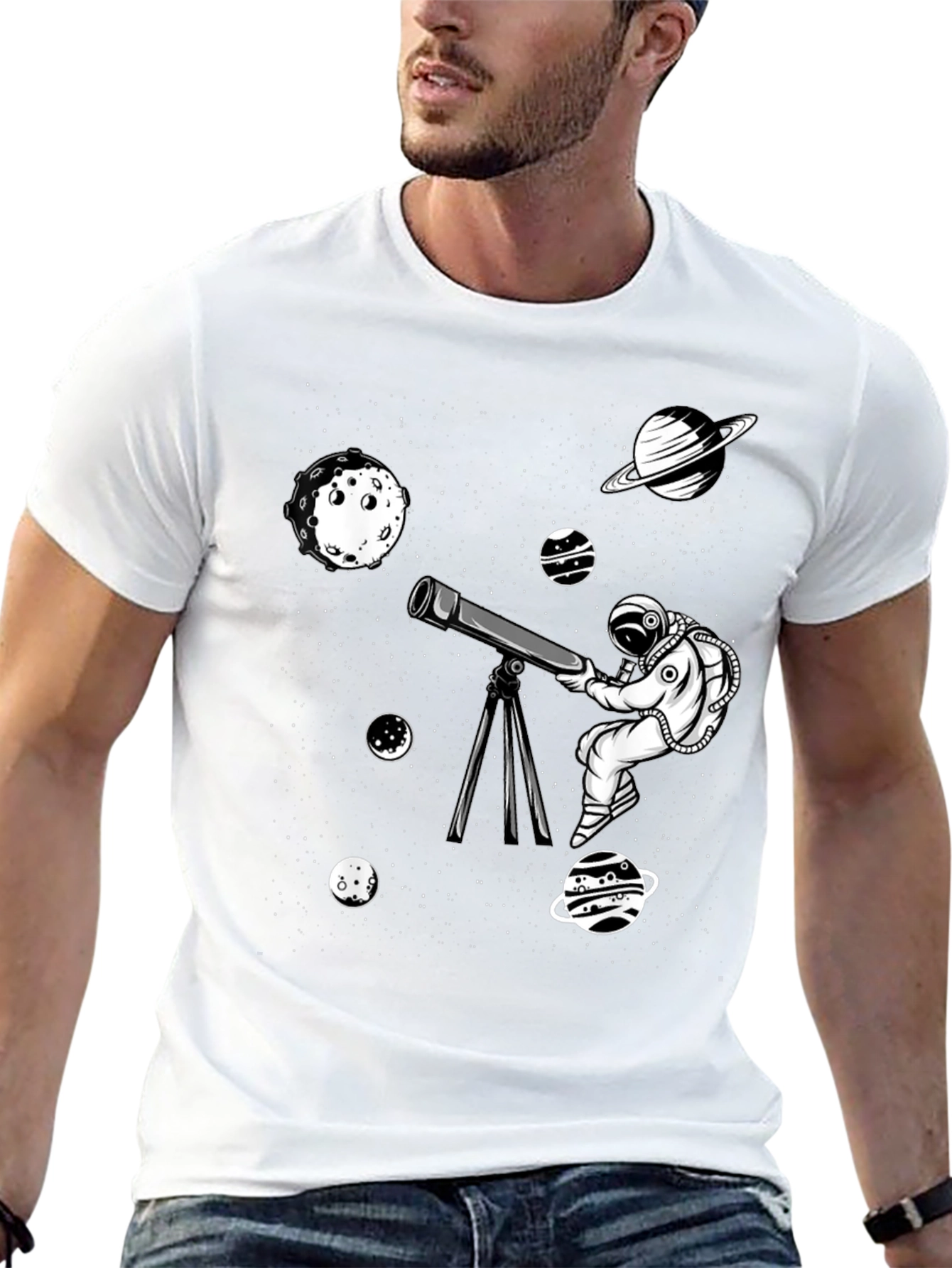 Astronaut Telescope Graphic Tee - Space Exploration