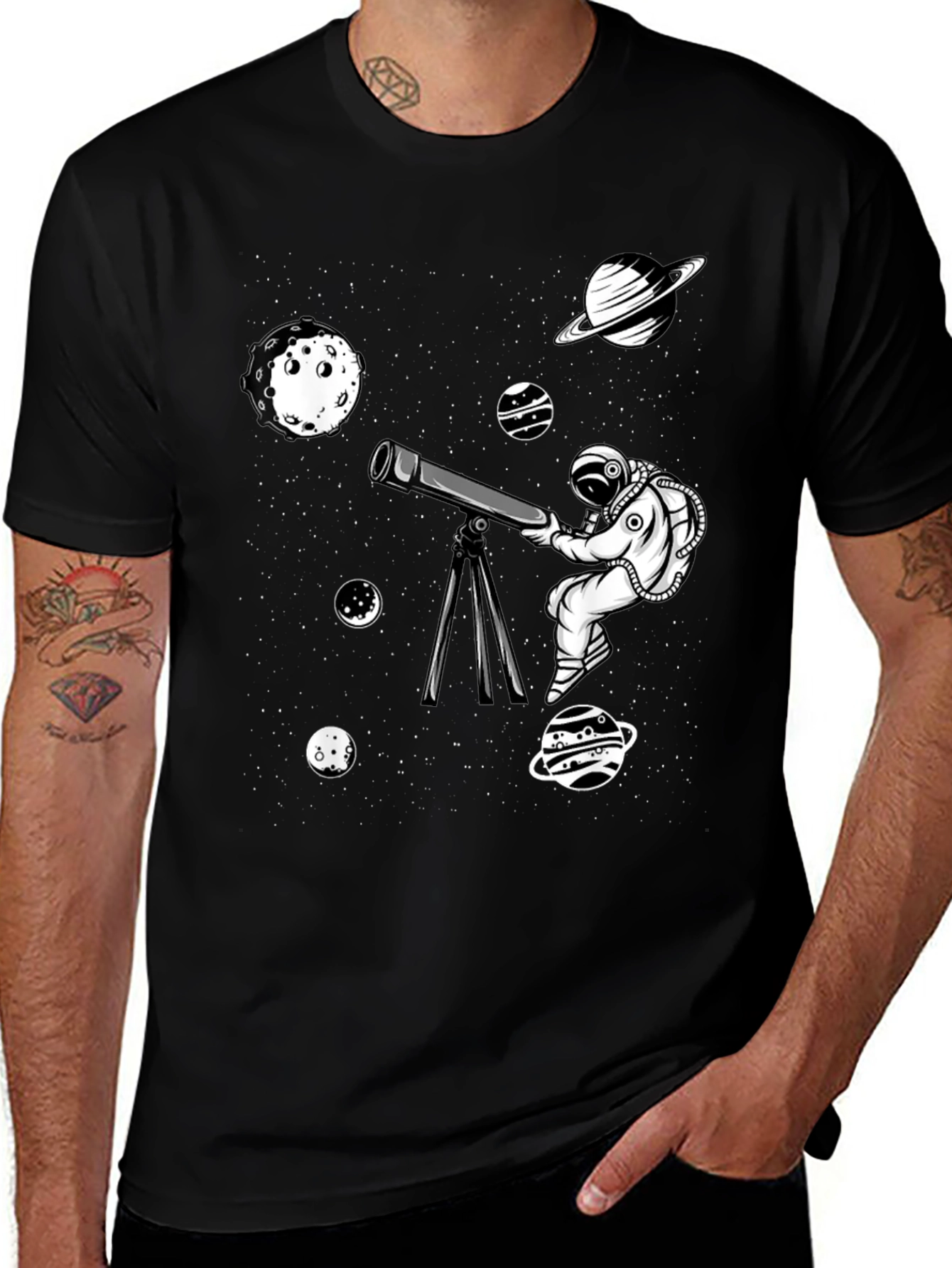 Astronaut Telescope Graphic Tee - Space Exploration