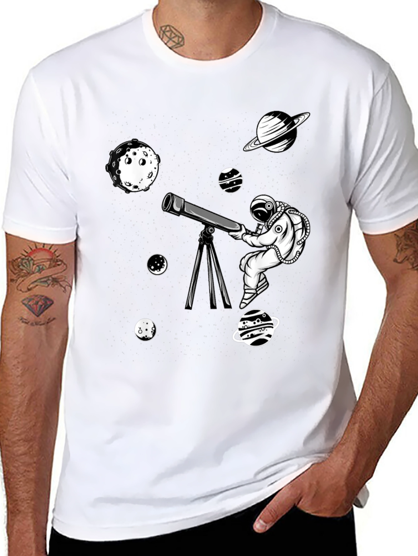Astronaut Telescope Graphic Tee - Space Exploration