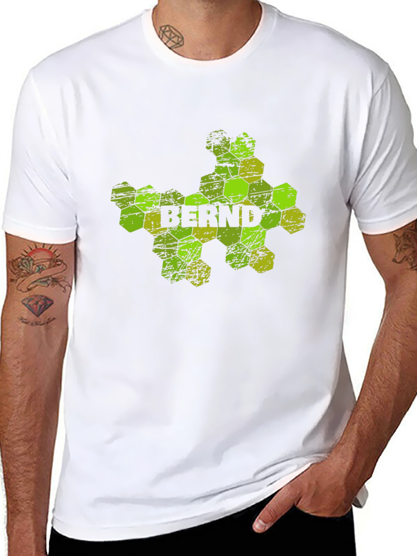 Mens Black Graphic T-Shirt - Bernd Hexagon Design