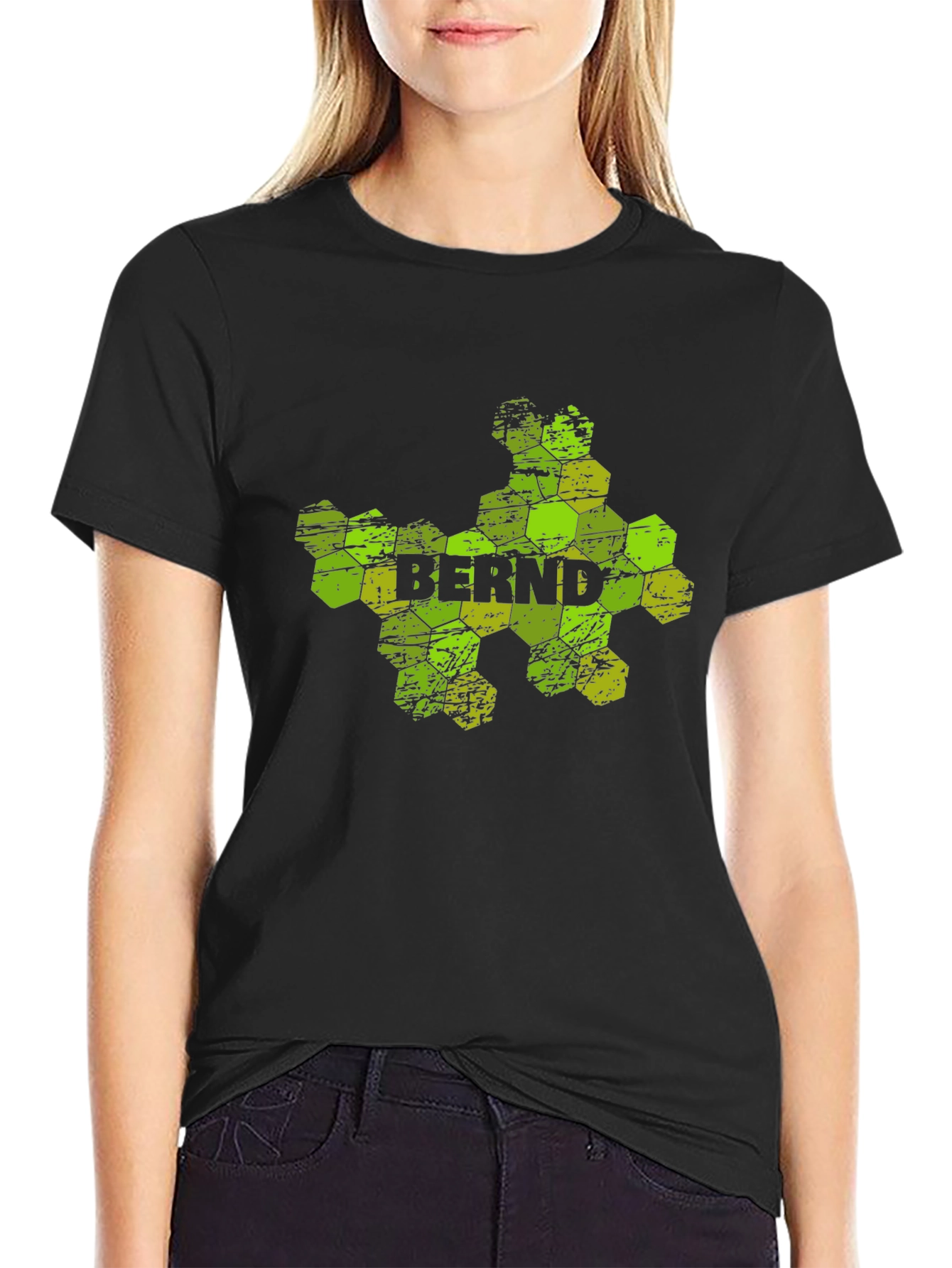 Mens Black Graphic T-Shirt - Bernd Hexagon Design