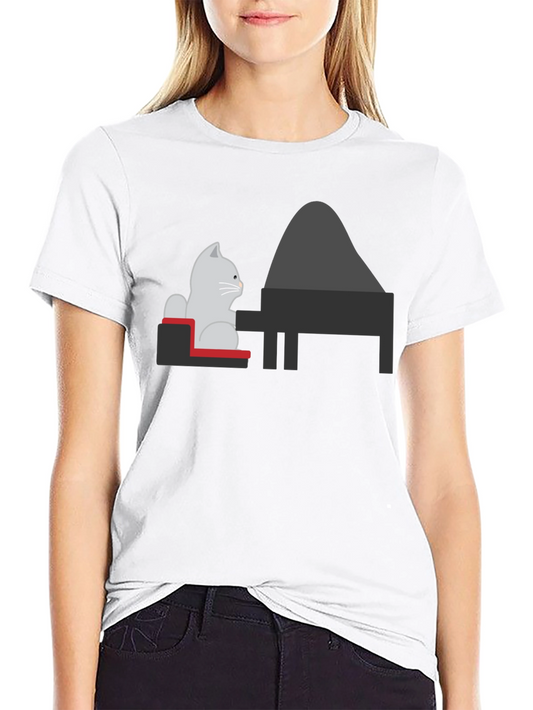 Cat Playing Piano Graphic Tee