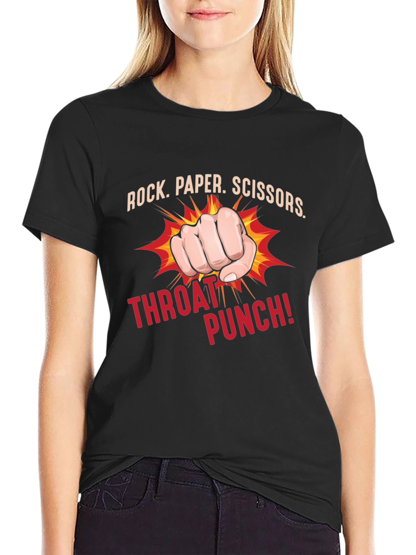 Rock Paper Scissors Throat Punch Black T-Shirt