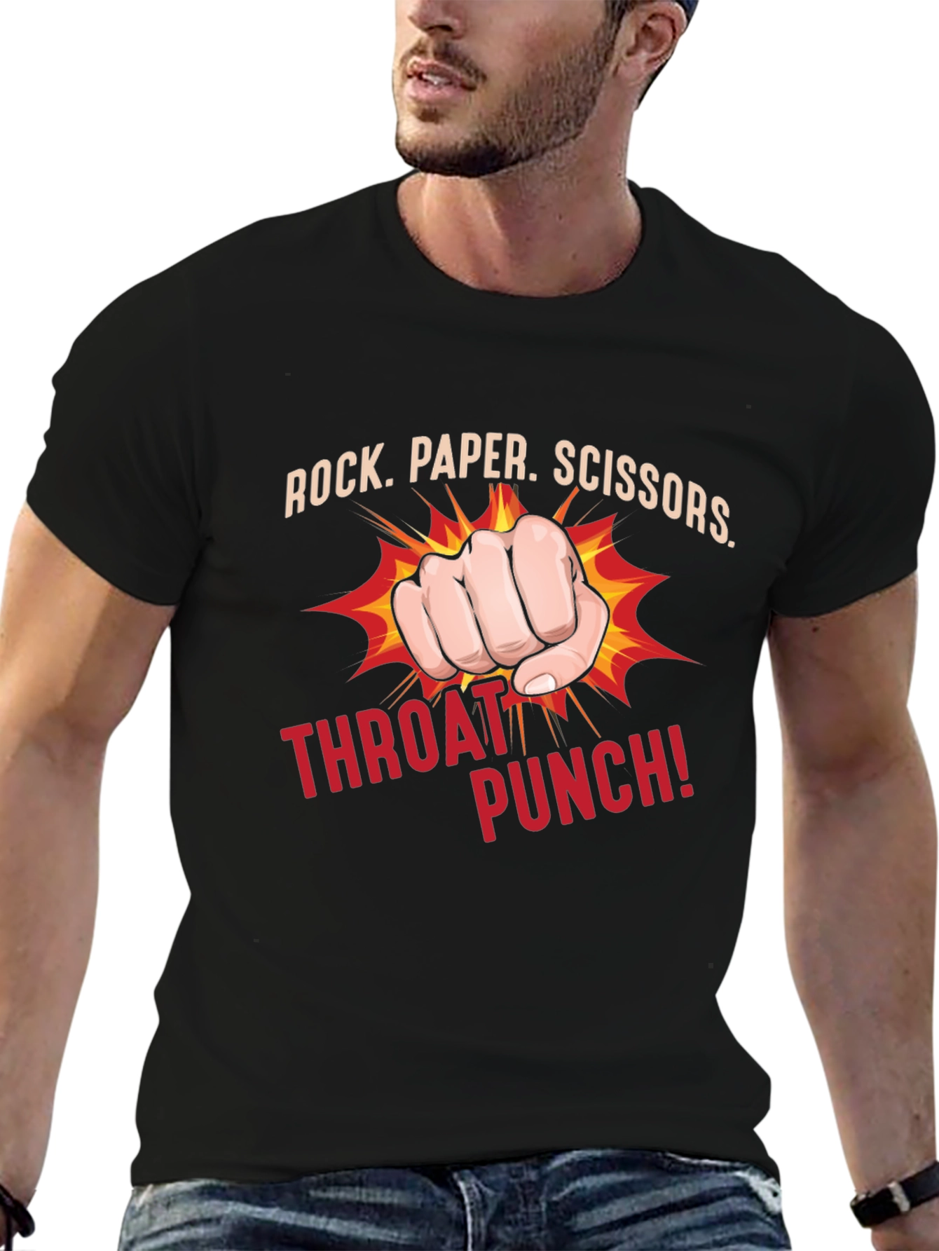 Rock Paper Scissors Throat Punch Black T-Shirt