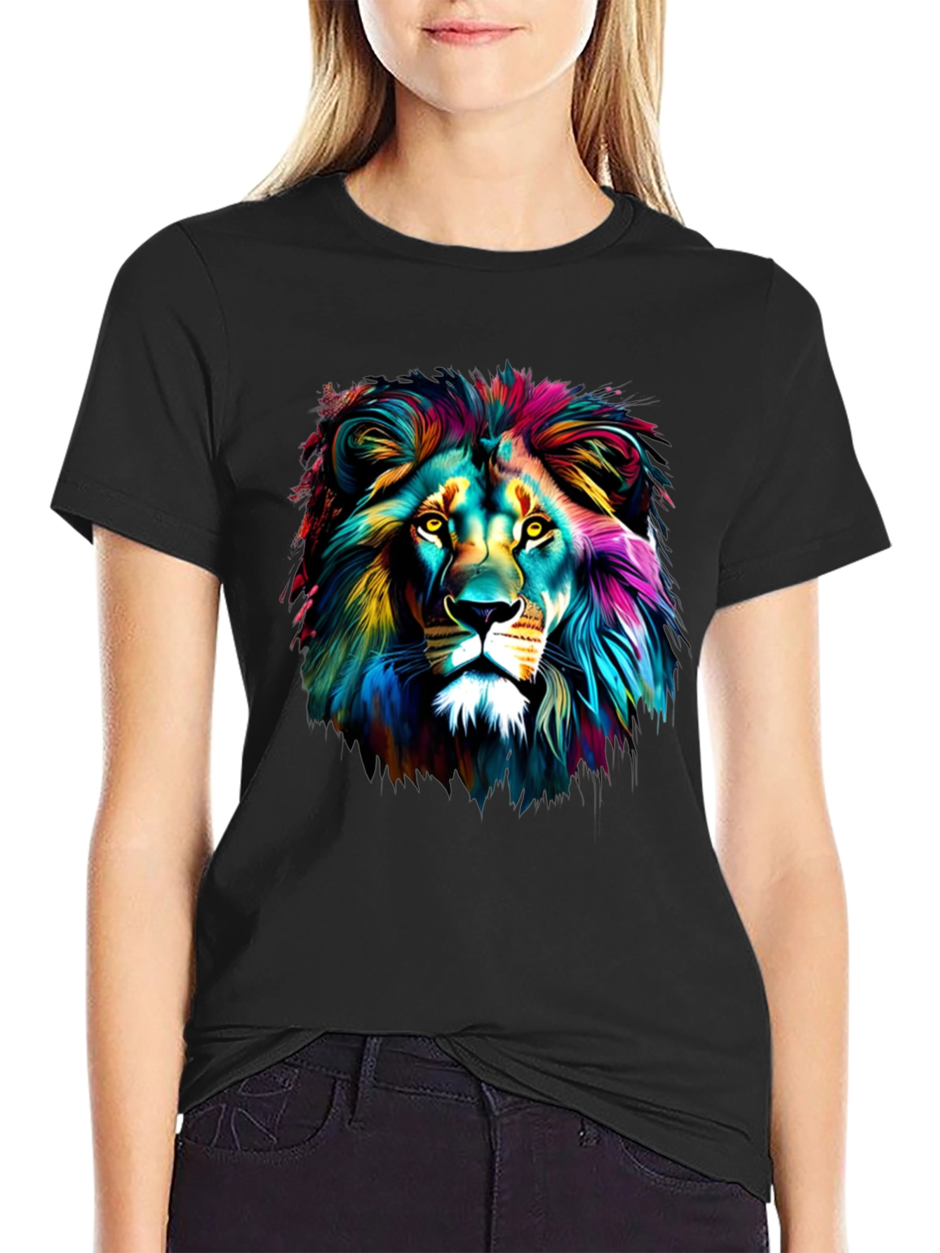 Vibrant Lion Graphic Tee - Unisex Black T-Shirt