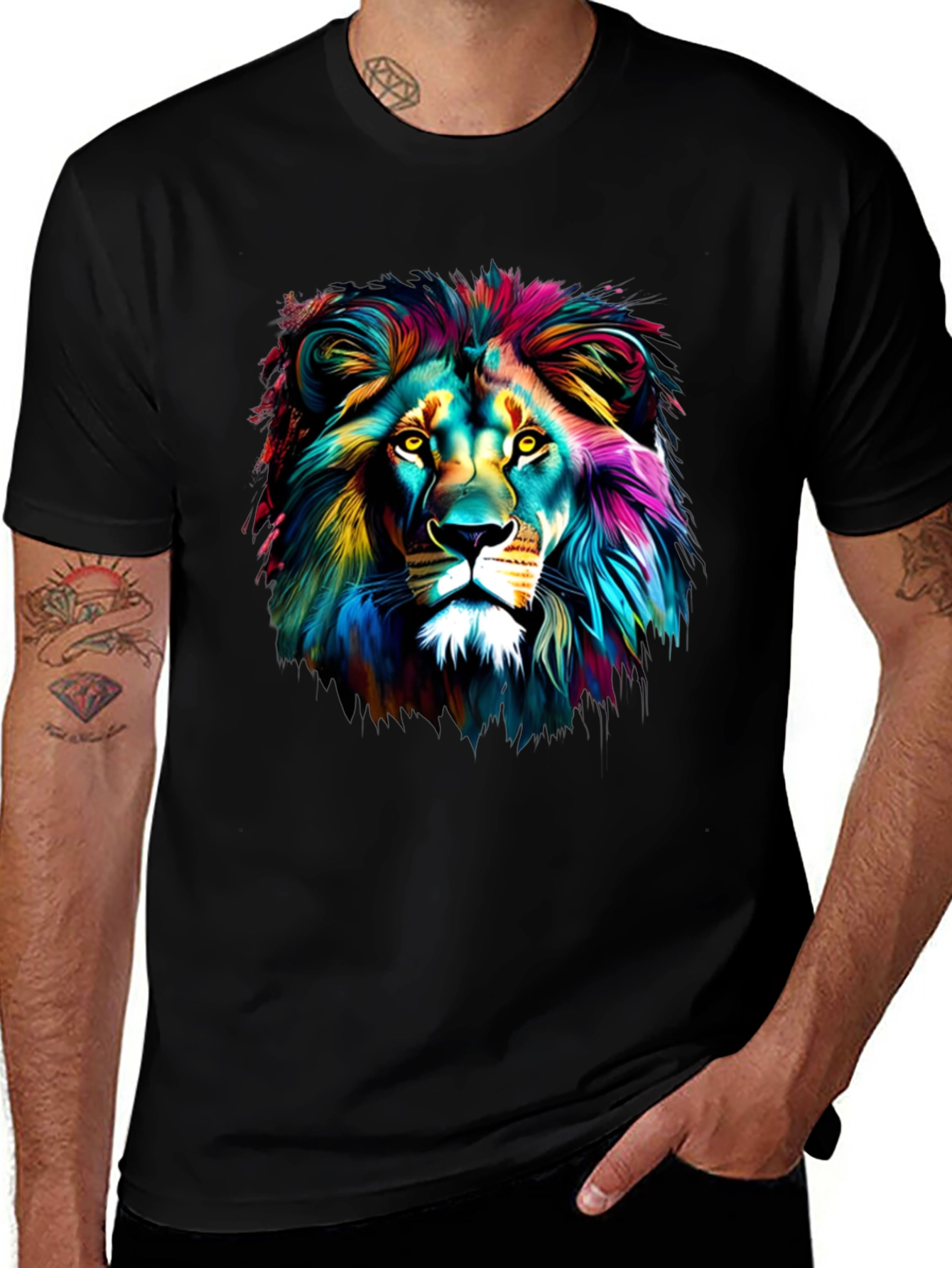 Vibrant Lion Graphic Tee - Unisex Black T-Shirt