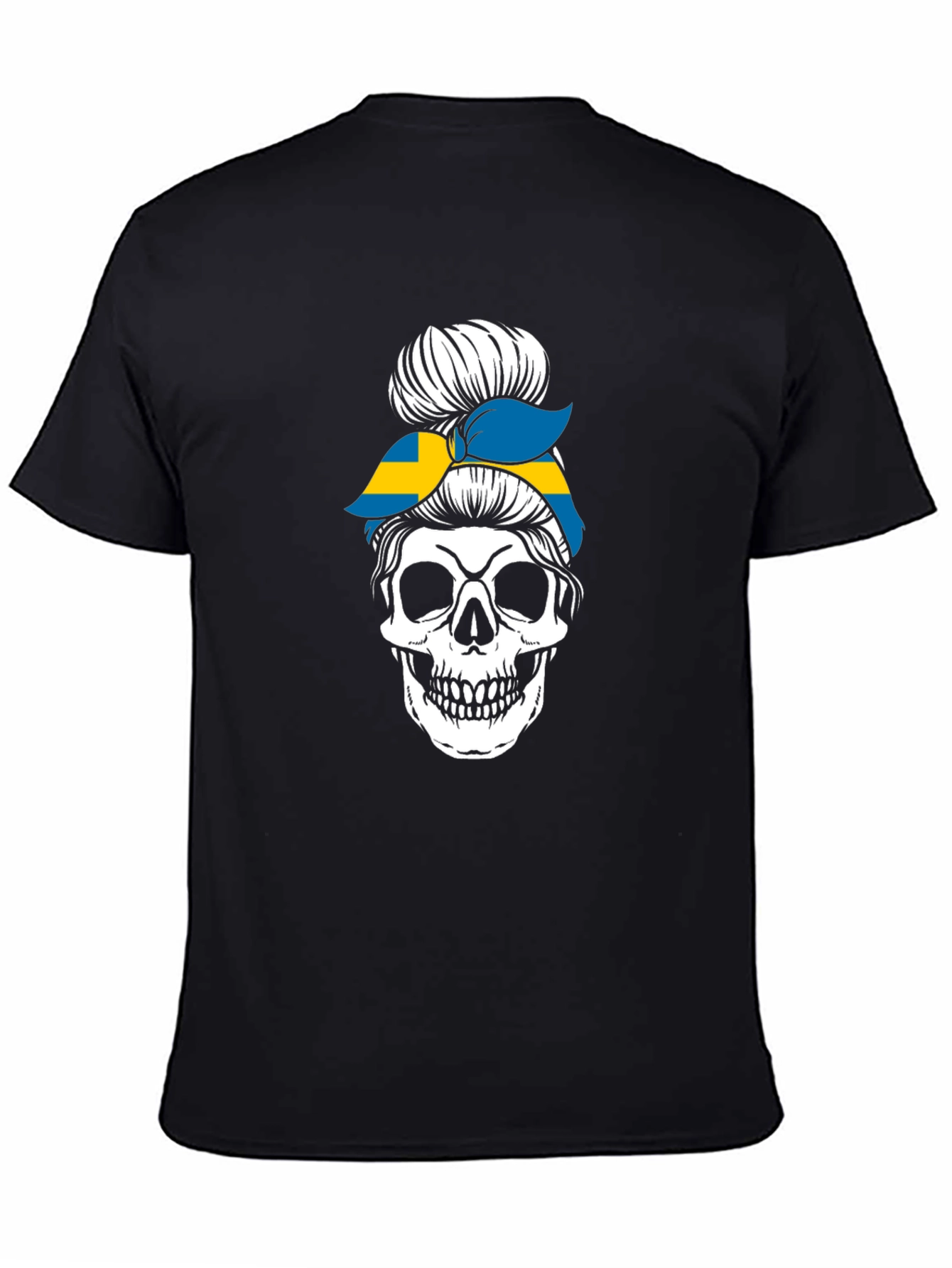 Skull Sweden Flag Messy Bun T-Shirt