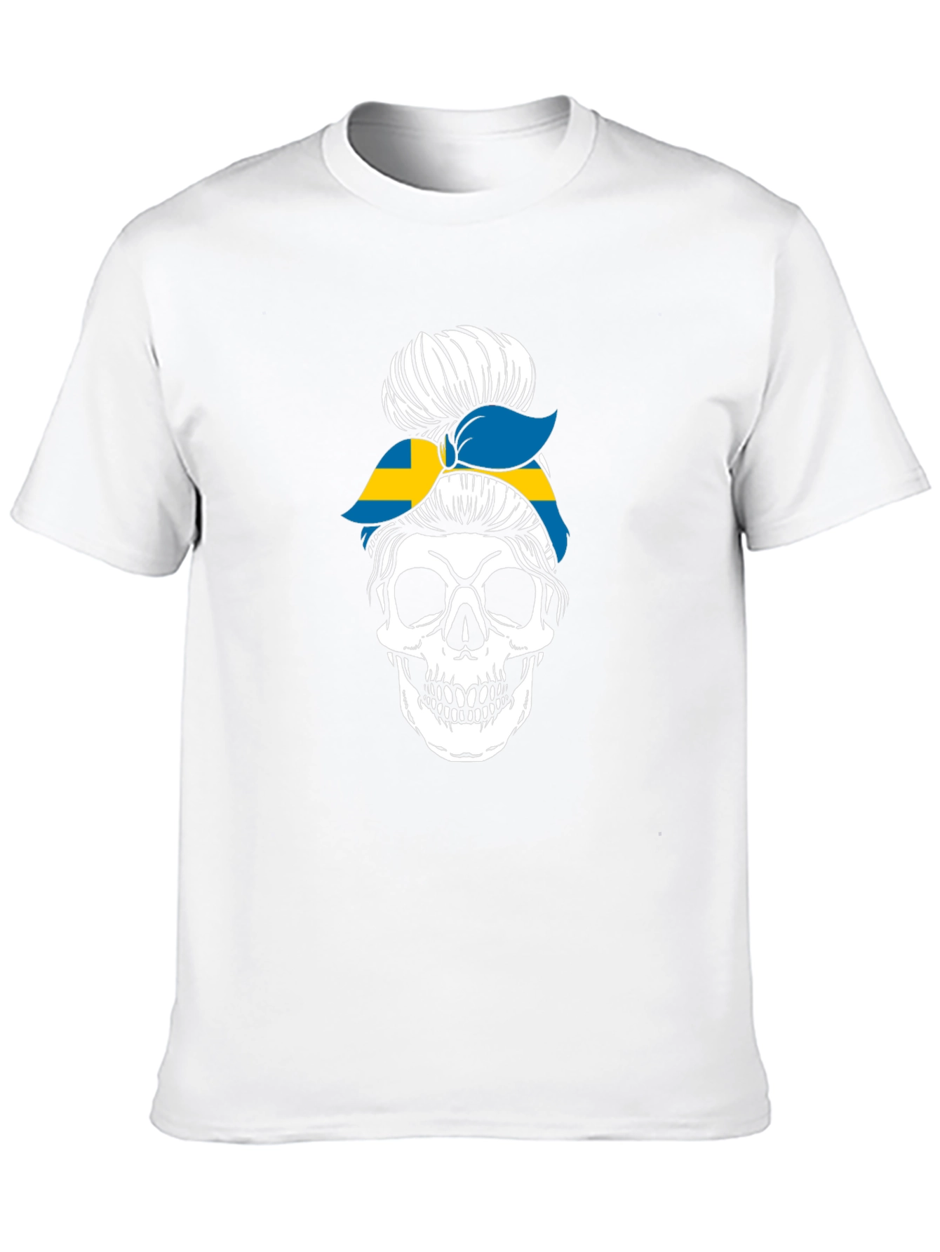 Skull Sweden Flag Messy Bun T-Shirt