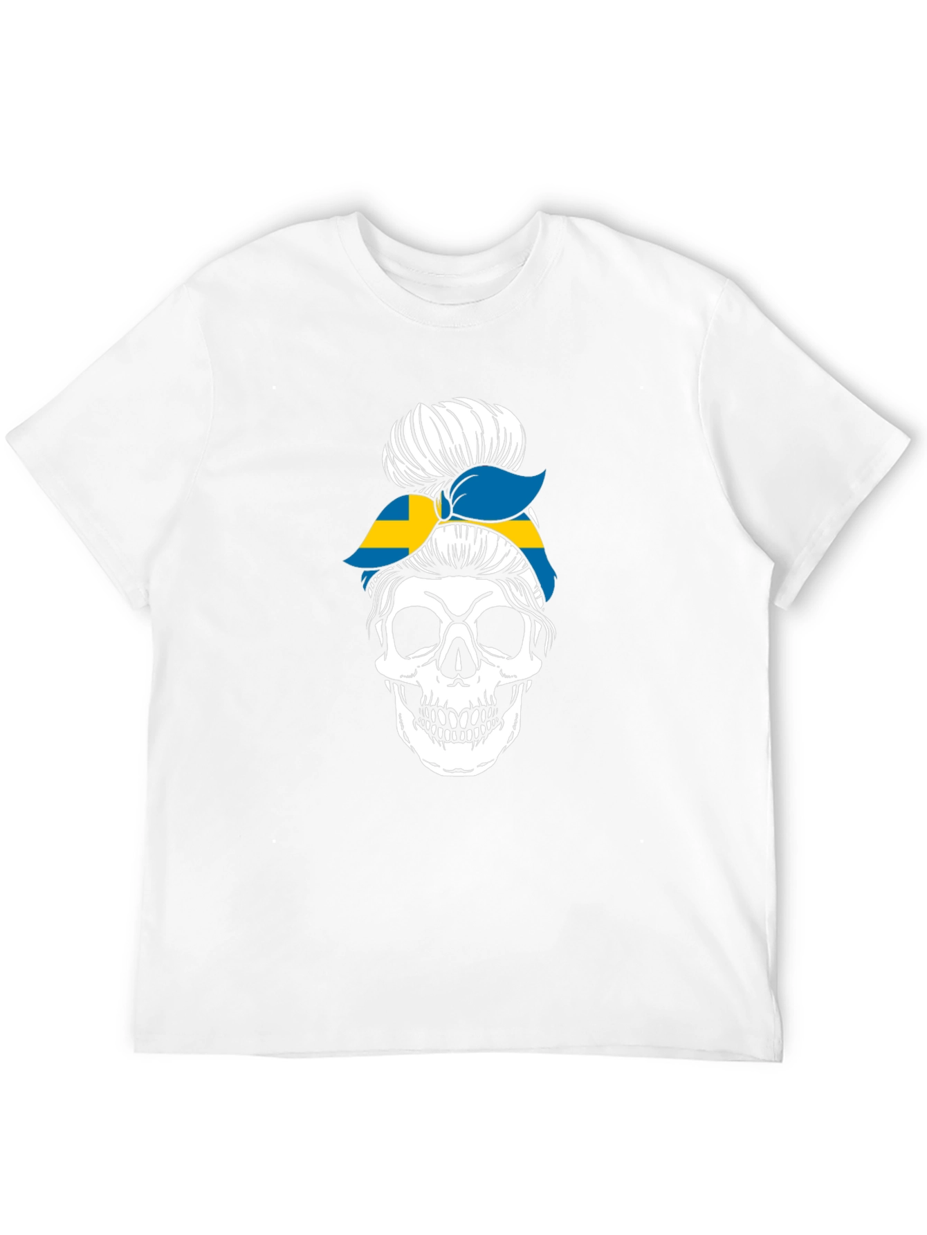 Skull Sweden Flag Messy Bun T-Shirt