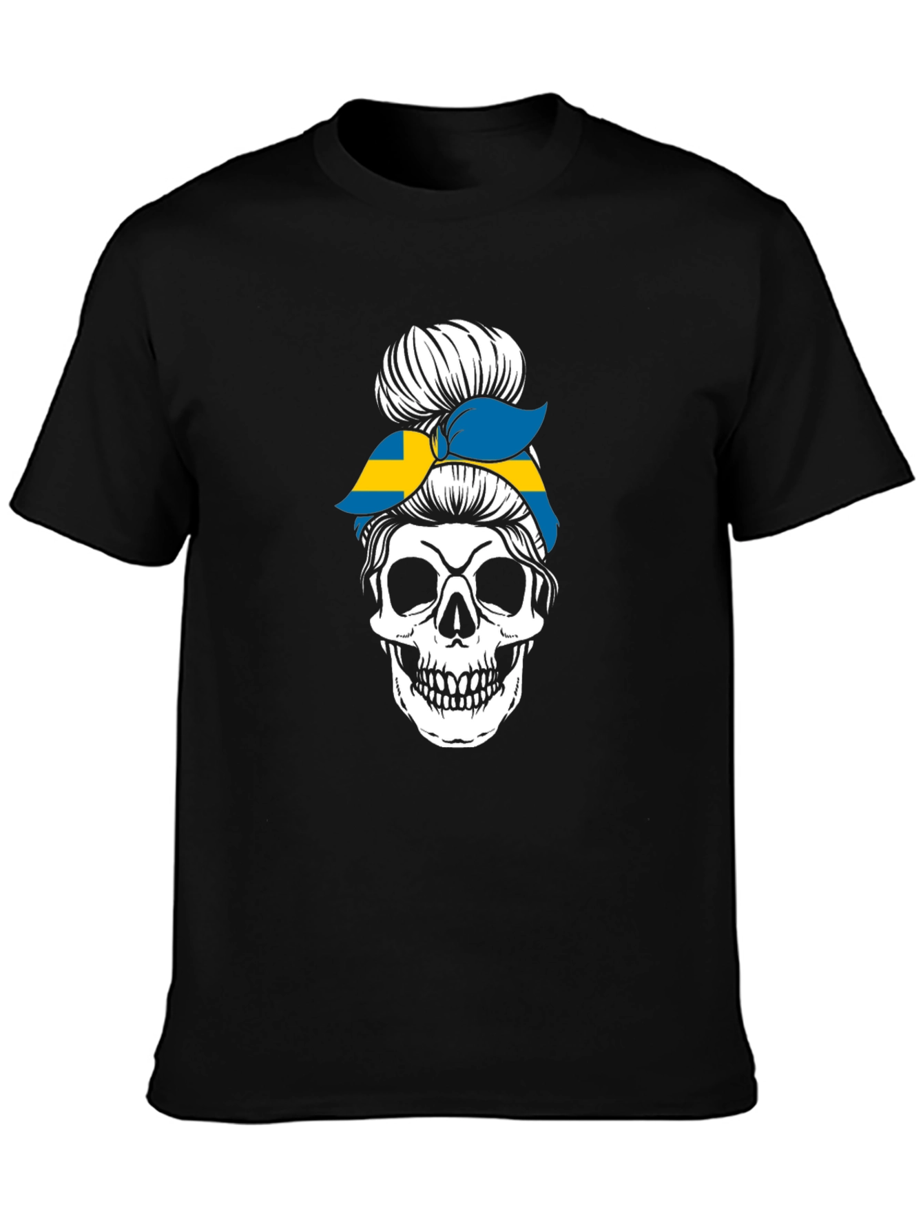 Skull Sweden Flag Messy Bun T-Shirt