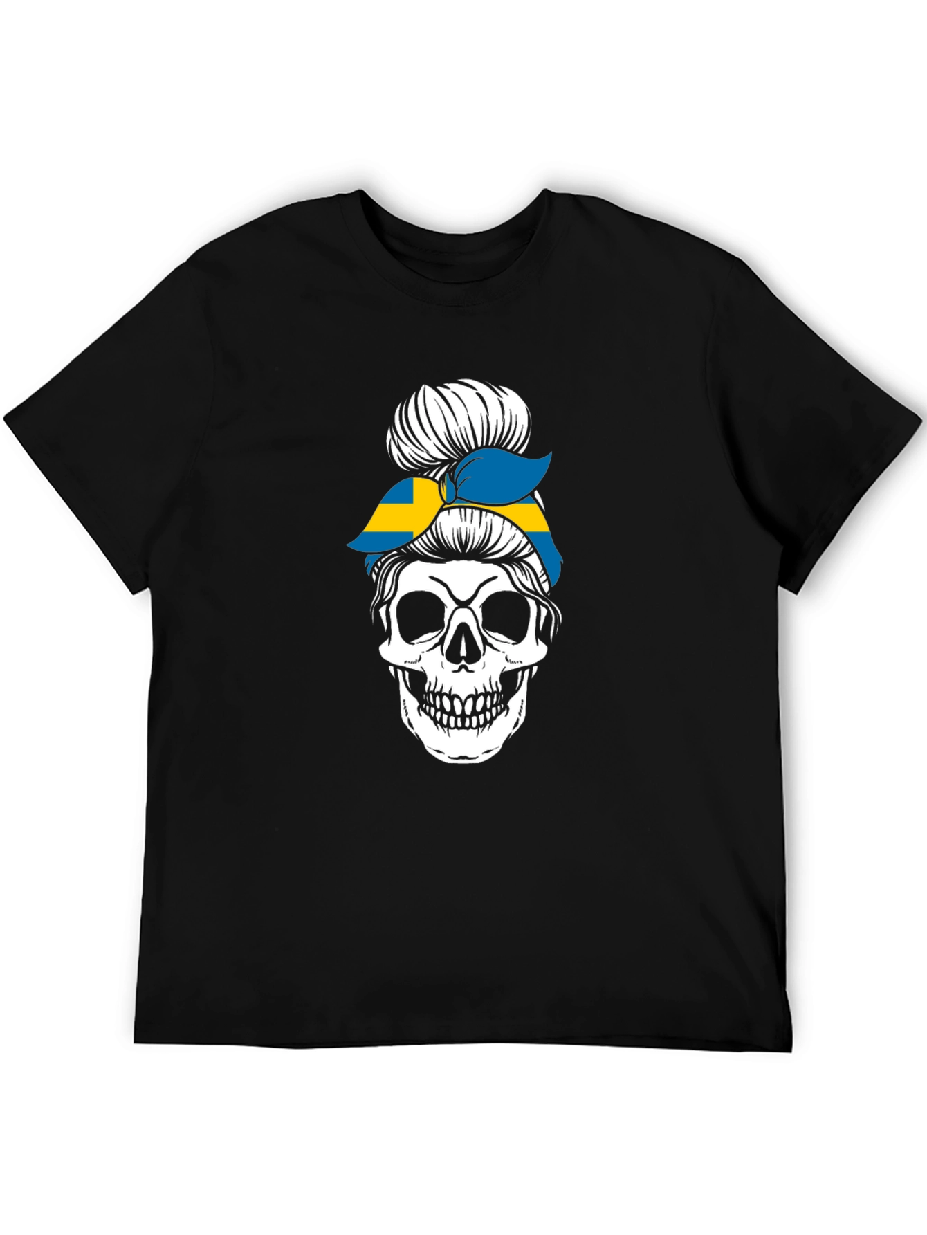 Skull Sweden Flag Messy Bun T-Shirt